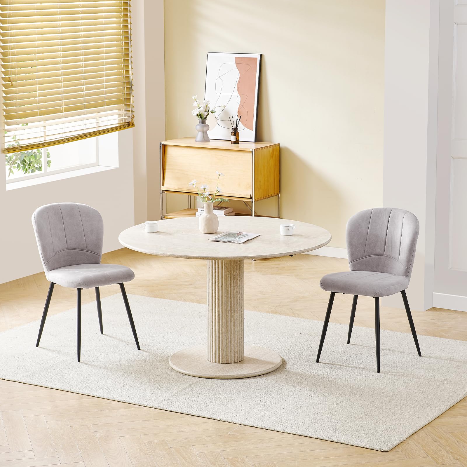 Set di 6 Sedie Sala da Pranzo, Sedie da Cucina, Sedia Imbottita, Schienale in Tessuto con Gambe in Metallo Nero per Sala da Pranzo, Cucina, Grigio Pallido.