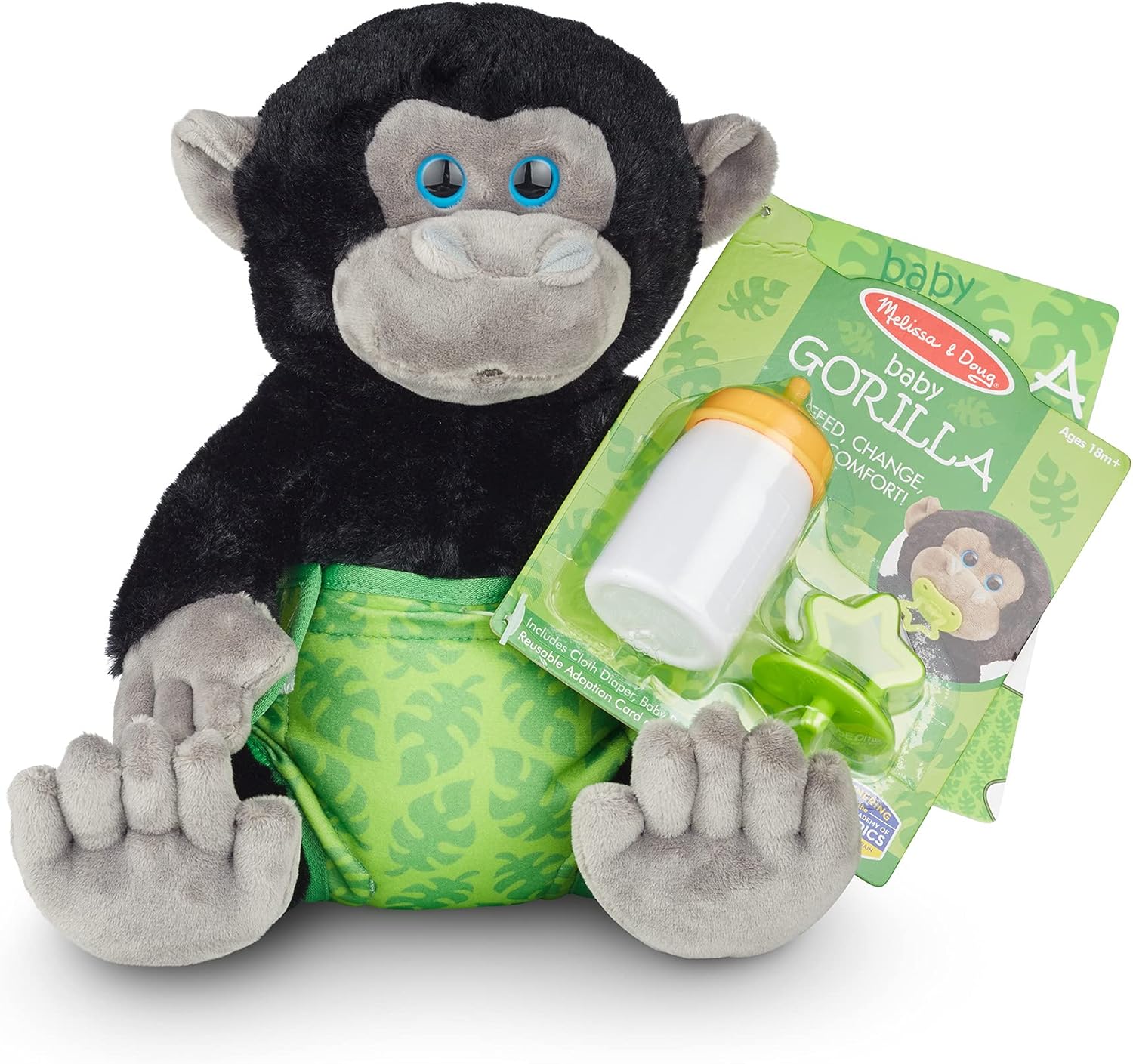Melissa & Doug 11-Inch Baby Gorilla Plush Stuffed Animal with Pacifier, Diaper, Baby Bottle