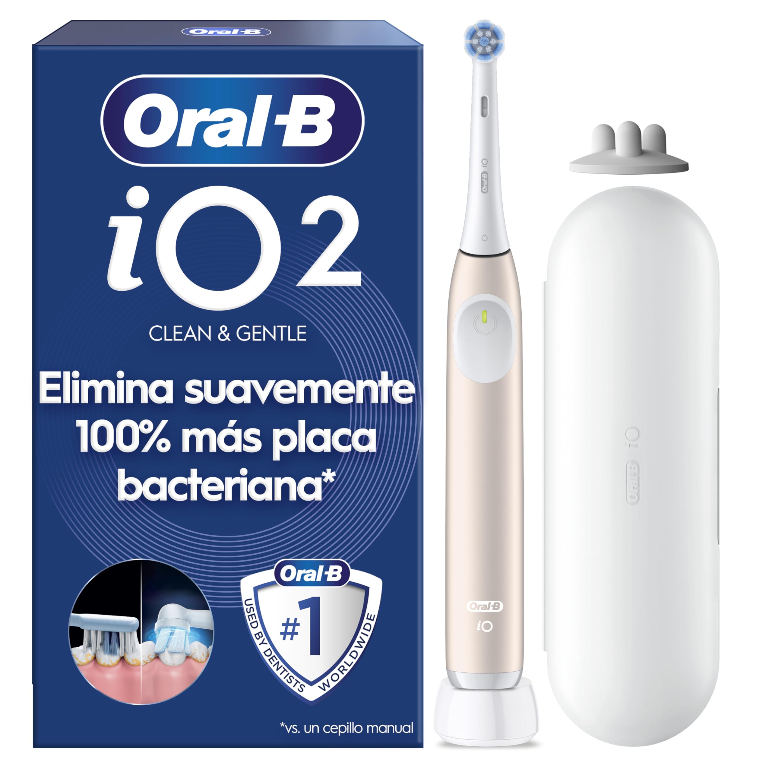 Oral-B iO 2 Electric Toothbrush, 1 Head, Soft Pink – Toothbrush with 3 Brushing Modes, Pressure Sensor, Timer, Travel Case, Refill Holder, Long Battery Life GreenCircle Certified: Certified Environmental Facts Label