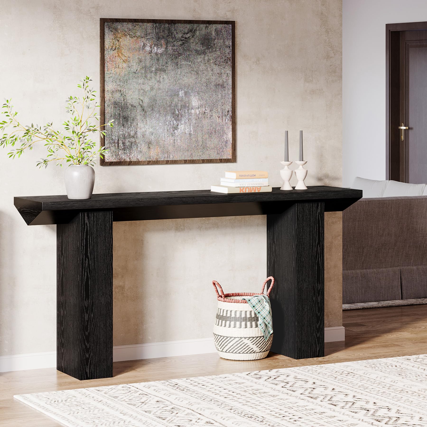 Tribesigns Mesa Consola para Pasillo, Consola recibidor de 160 cm en Color Negro, Mesa de sofá de Madera para Entrada, salón, detrás del sofá, Pasillo, recibidor, vestíbulo.