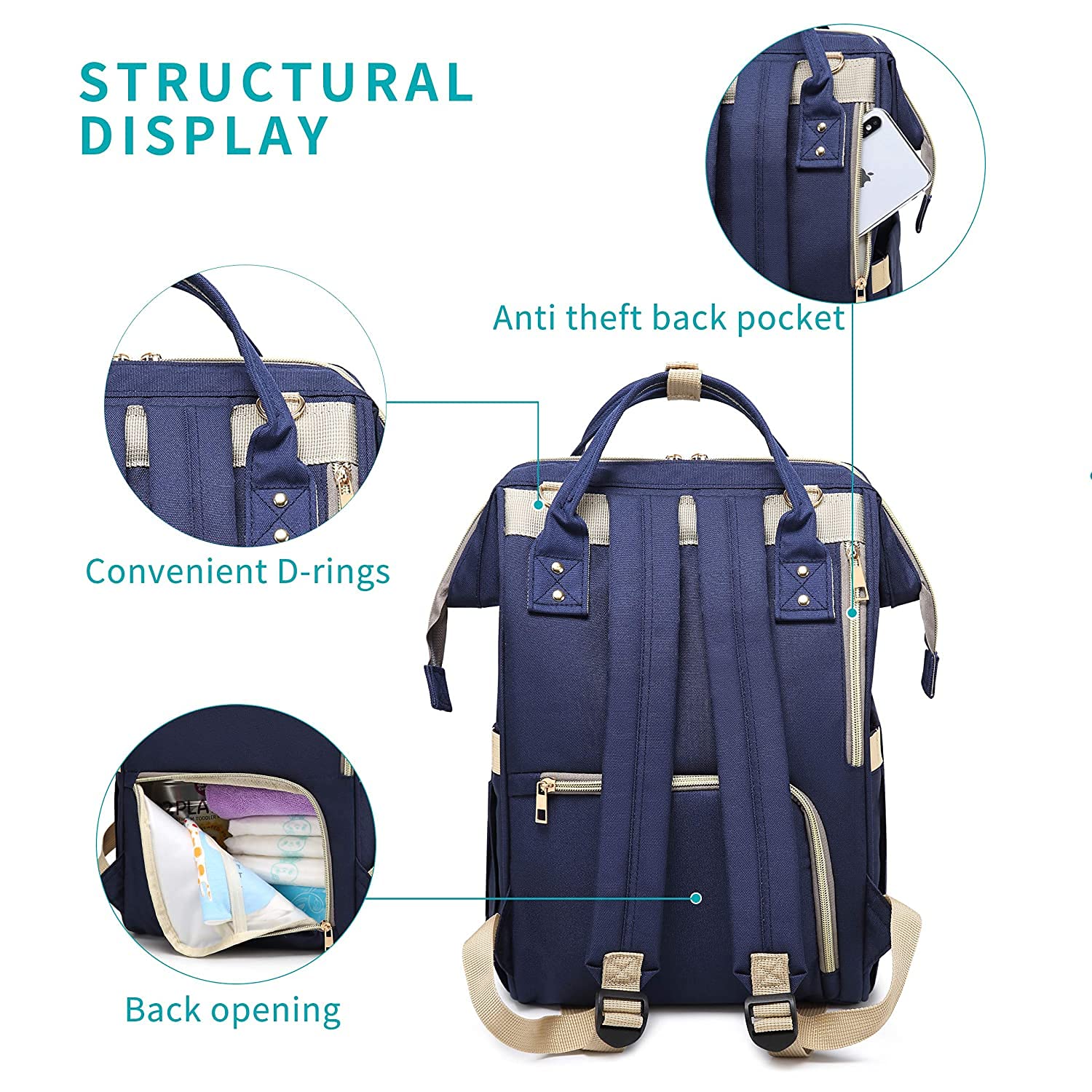Mobhada Diaper Bags for Mom Travel Basic Edition (Navy Blue) 1