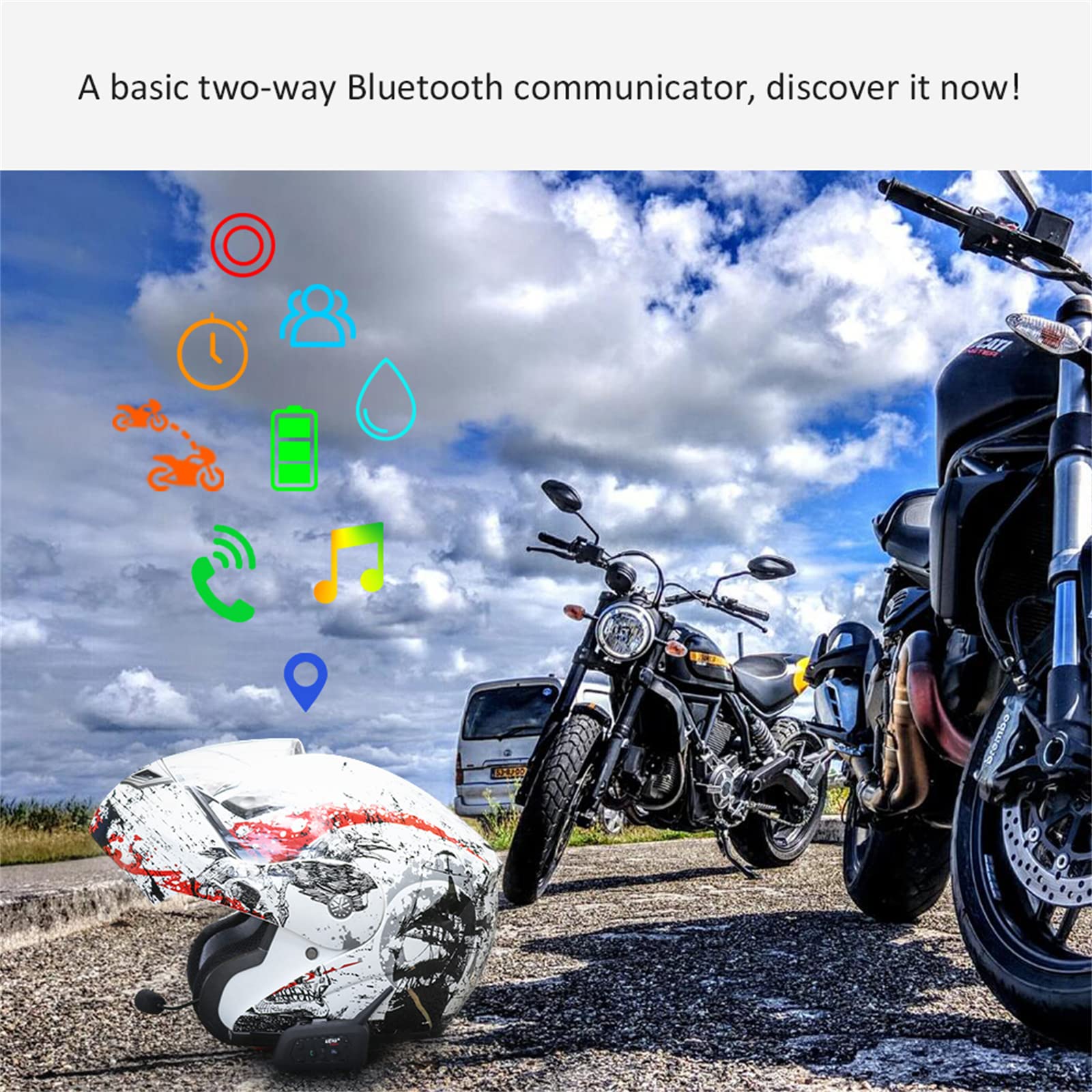 Cuffie Interfono Bluetooth Per Casco Da Moto, Con Chiamata in Vivavoce E Funzione Di Riduzione Del Rumore, Collega Fino A 6 Motociclisti Per Sci Motociclistico Impermeabile