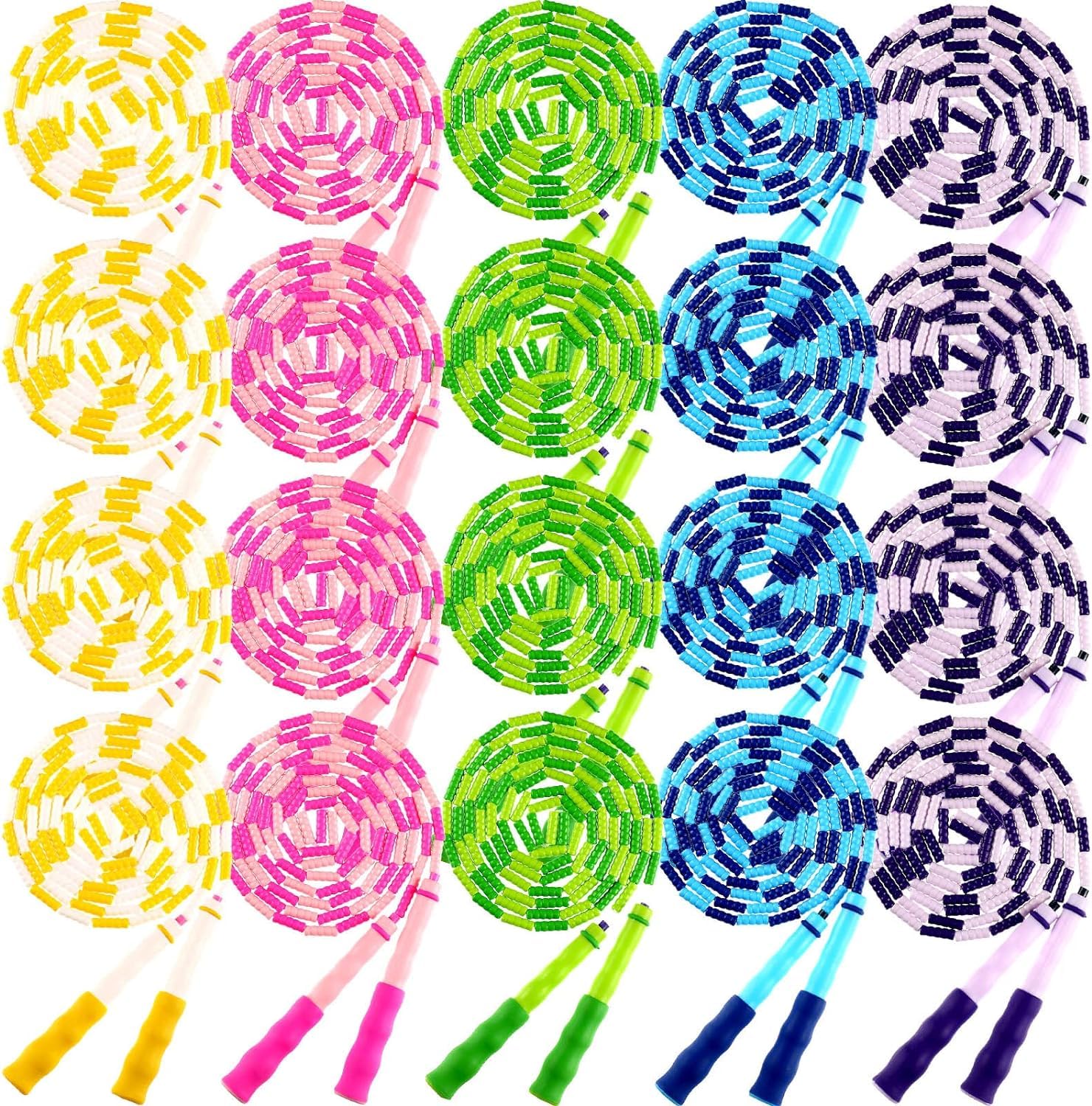 20 Pack Adults Kids Jump Ropes, Adjustable Length Tangling Skipping Rope with Soft Beaded Segment Equipment for Kids Adult Exercise Training Workout Weight Loss, 9.2 Feet, 4 Colors