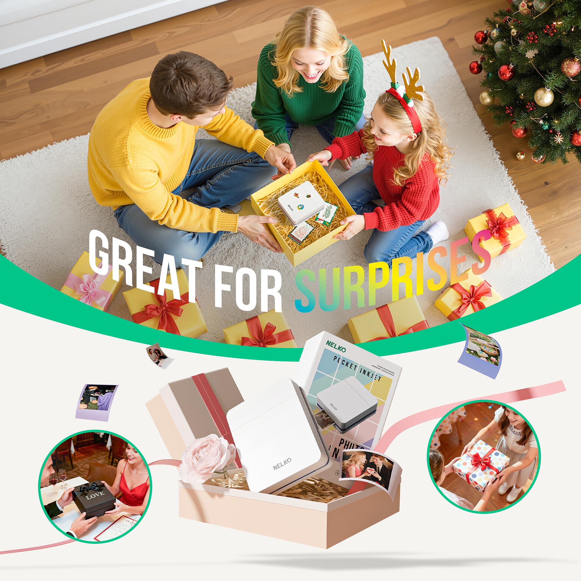 Nelko PP01 Mini Fotodrucker Tintenstrahl Aufkleber Drucker für Smartphone, 20 Fotopapier, Weiß