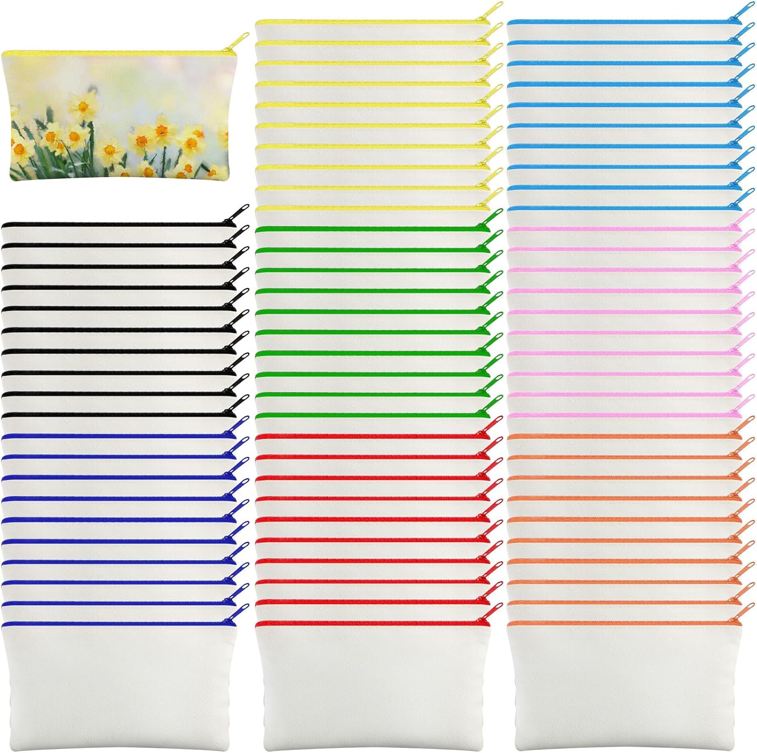 Silkfly 144 Pack Blank Canvas Zipper Pencil Pouch Bulk DIY Bags Sublimation Makeup Pouch White Multipurpose Toiletry Bag for Stationery Makeup Travel Cosmetic Toiletries Crafts Storage
