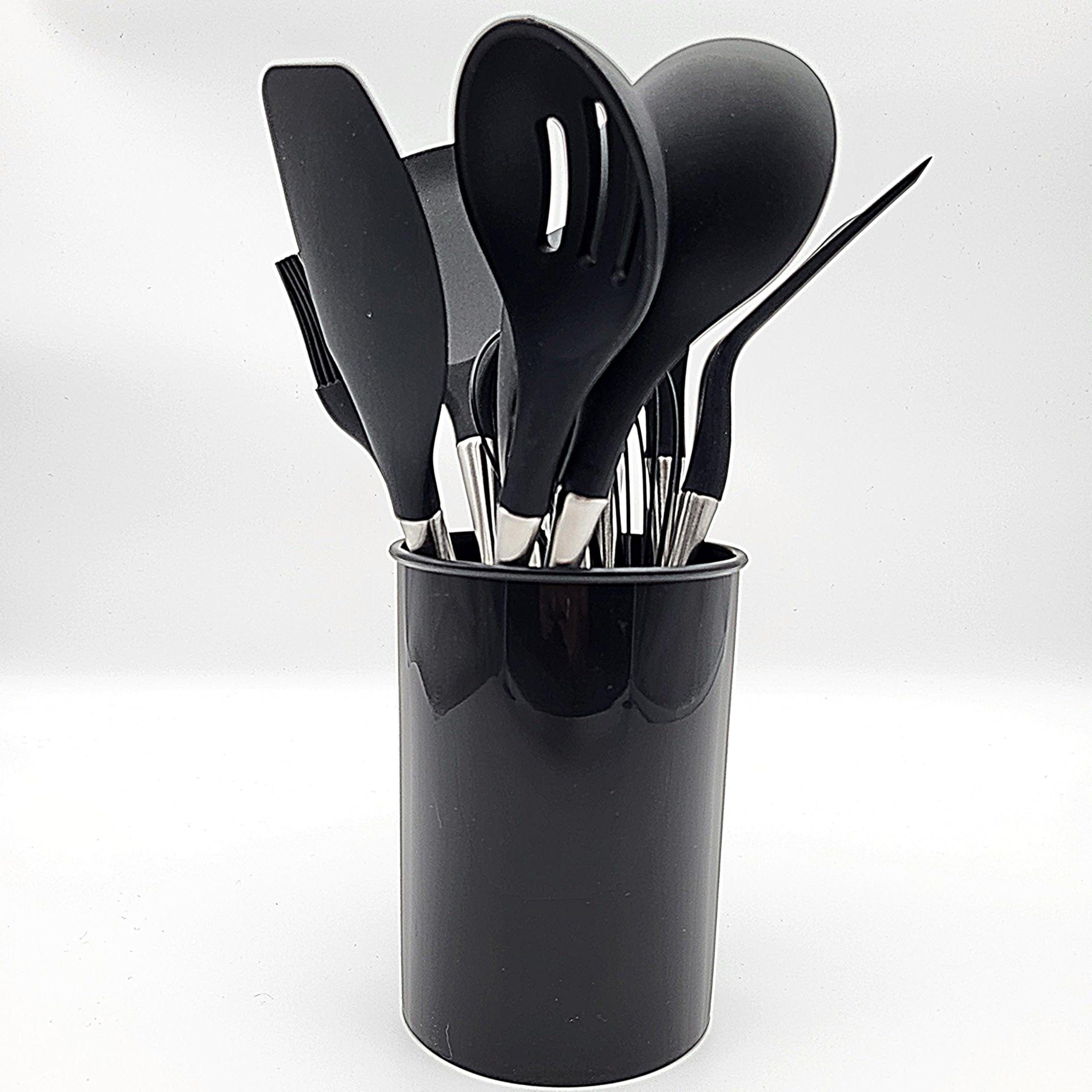 BWG Premium Küchenhelfer Set Edelstahl - Silikon12-teilig, Kochbesteck, Kochutensilien, Set aus hochwertigem Silikon in Schwarz, Griffe in elegantem Design, hitzebeständig.