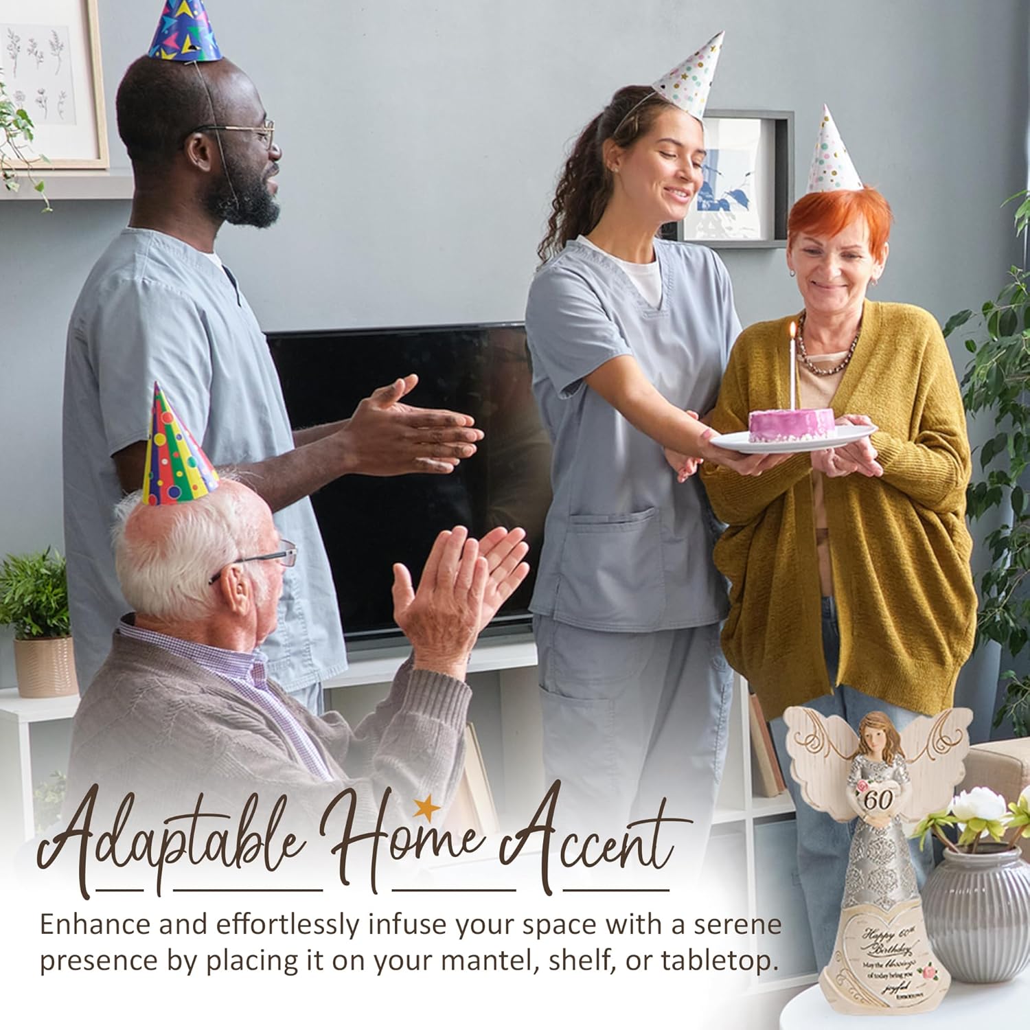 Pavilion Elements Angels Figurine - Guardian Angel Figure Display - Happy 60th Birthday May The Blessings of Today Bring You Joyful Tomorrows Printed Text, Collectibles Angel Figurines, 6" - Image 4