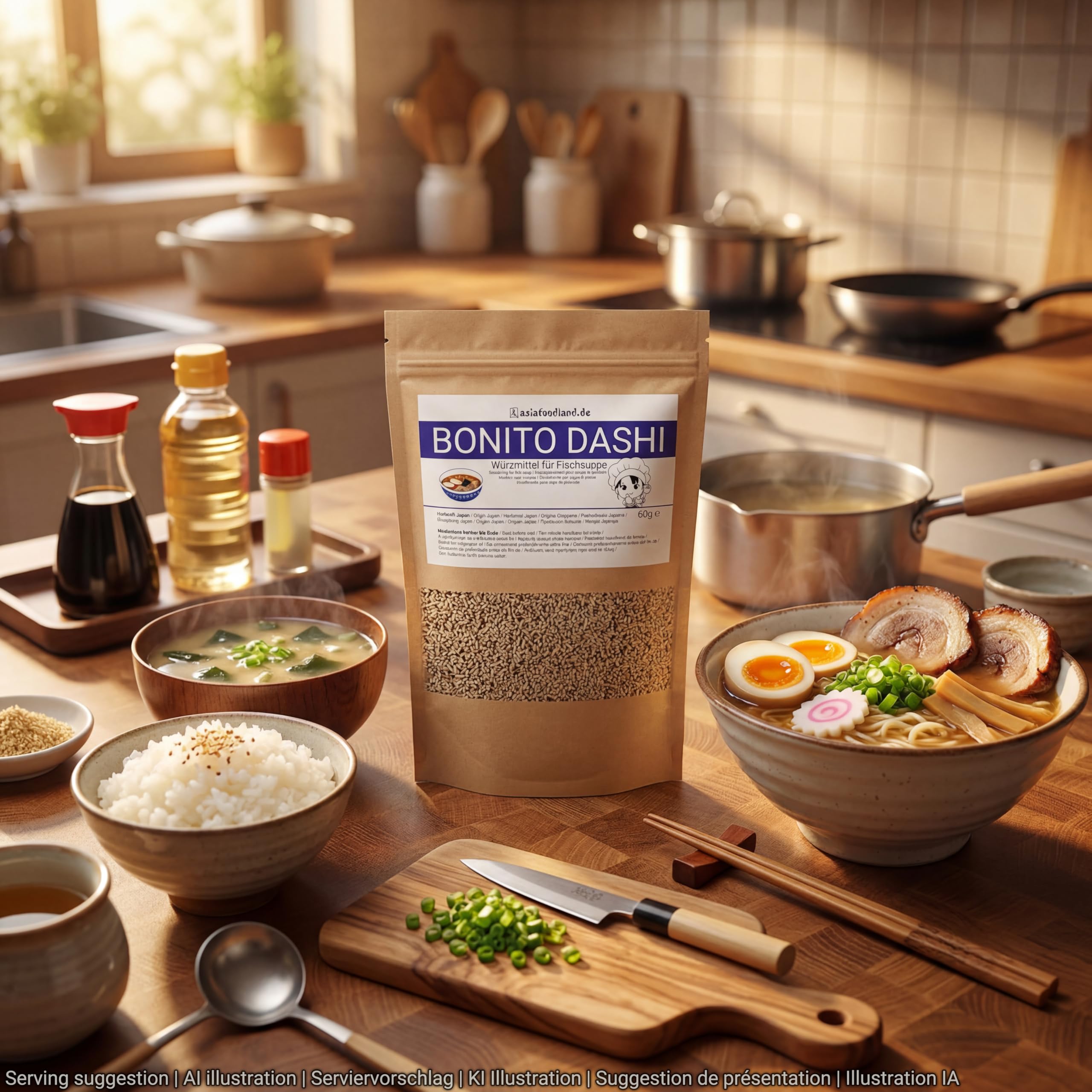 Asiafoodland Bonito Dashi Dashi Polvo Condimento para sopa de pescado 60 g