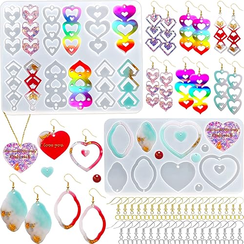 12 pares de moldes de resina para el día de San Valentín moldes de resina de silicona moldes de aretes de resina epoxi de fundición moldes de aretes