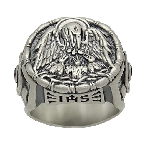 Miniatura 1 de Christian Pelican with Chicks Jesuit ihs Sterling Silver Cross Men Ring Knight Medieval