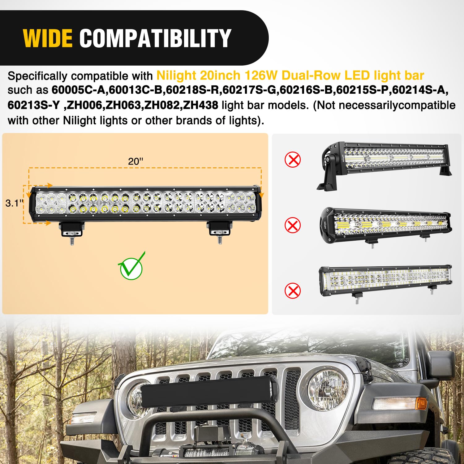 Nilight Copertura per Barra Luminosa a LED da 50,8 cm, Copertura Protettiva Nera Resistente in policarbonato, Impermeabile, Antipolvere, AntiGraffio, per luci a Doppia Fila di luci Fuoristrada