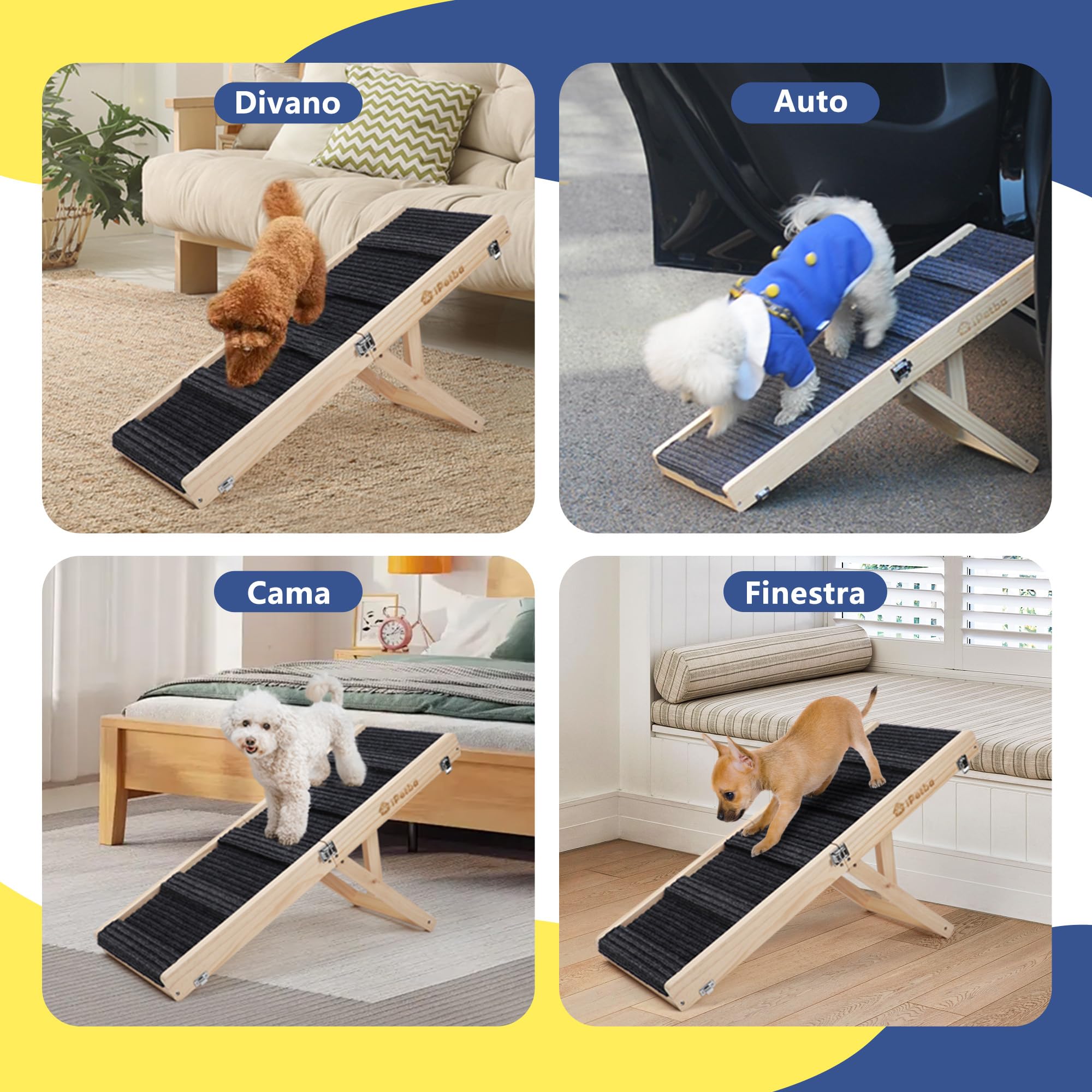 Rampa per Cane per Letto & Divano per Piccoli Cani – Rispetto per le Articolazioni, Antiscivolo, Pieghevole, Regolabile, Portatile, Fino a 16 kg