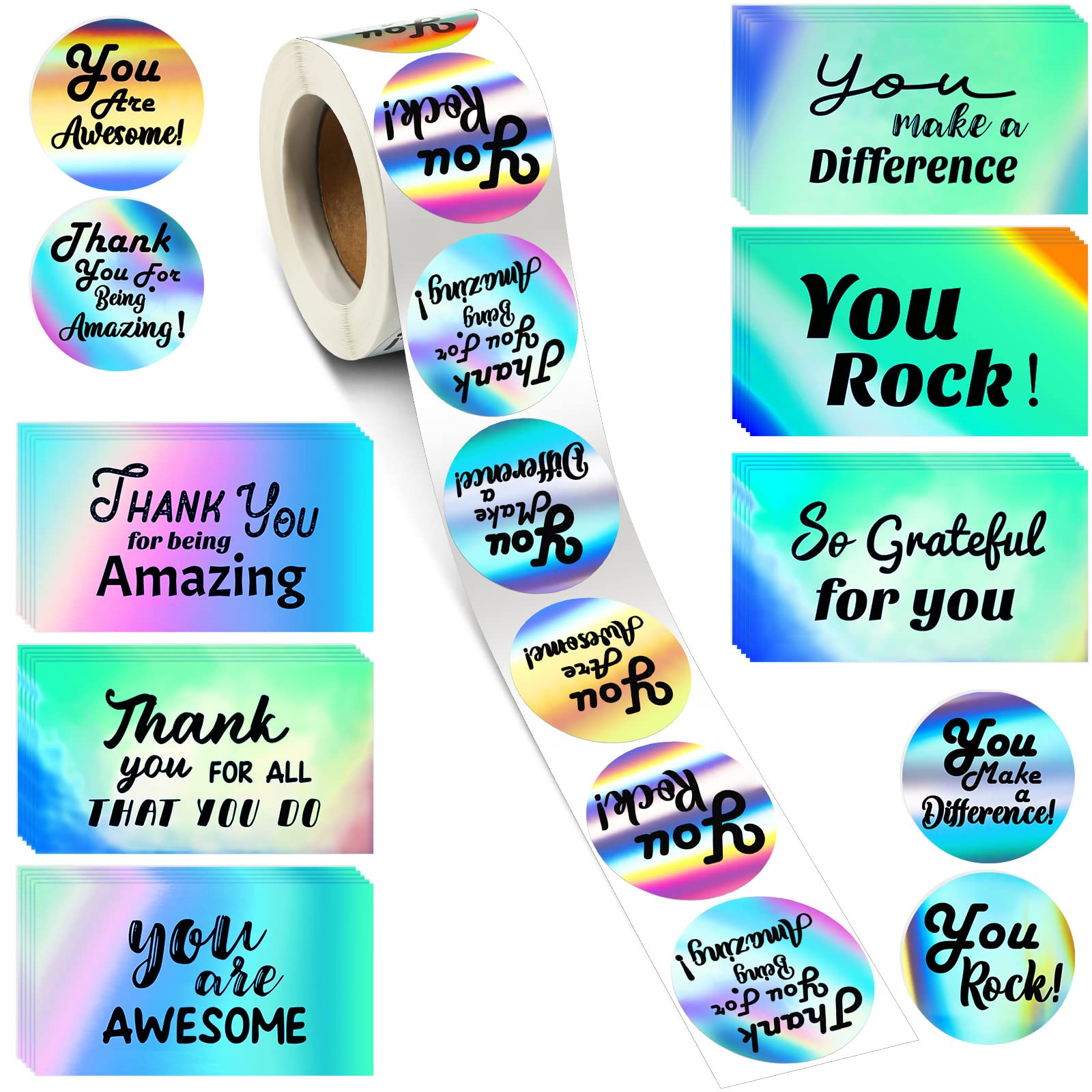 Buy 620 Pcs Kudos Appreciation Stickers Holographic Silver Note Cards