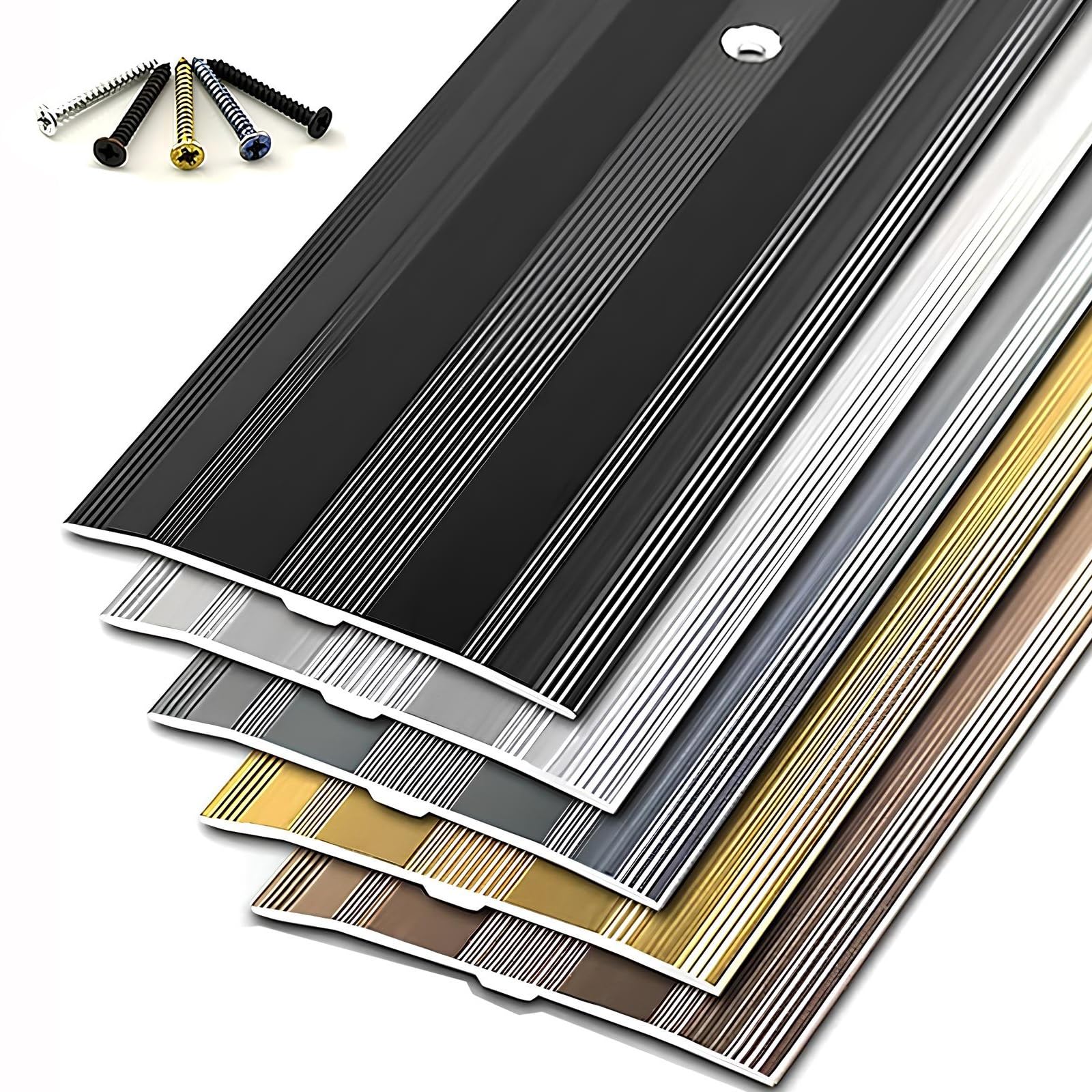 Seuil de Porte Barre en Aluminium Perforé 90cm/100cm/110cm/120cm Profilé de Transition, 1 Pièce(Gold,95cm/37.4in)