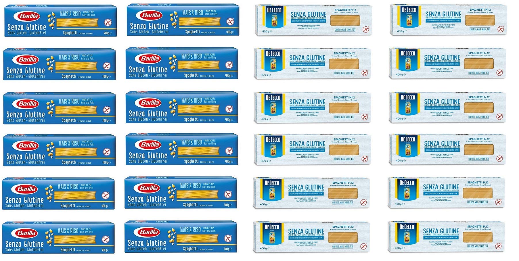 TESTPAKET Gluten Free Senza Glutine De Cecco Barilla Spaghetti Glutenfrei italienische pasta ( 24 x 400g )