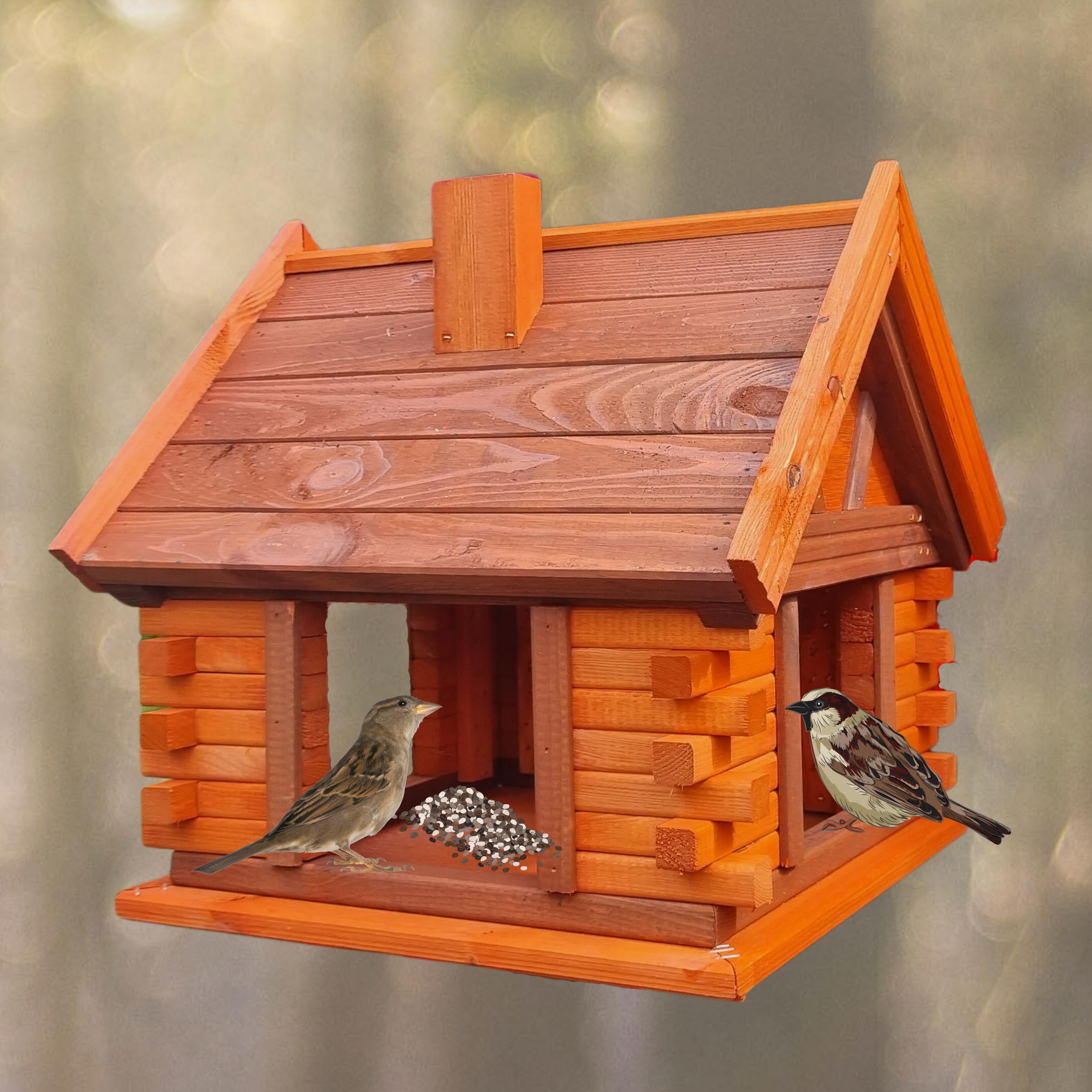 VOGELHAUS aus Holz Vogelhäuschen Vogelhäuser Vogelfutterhaus (Braun+Erle)