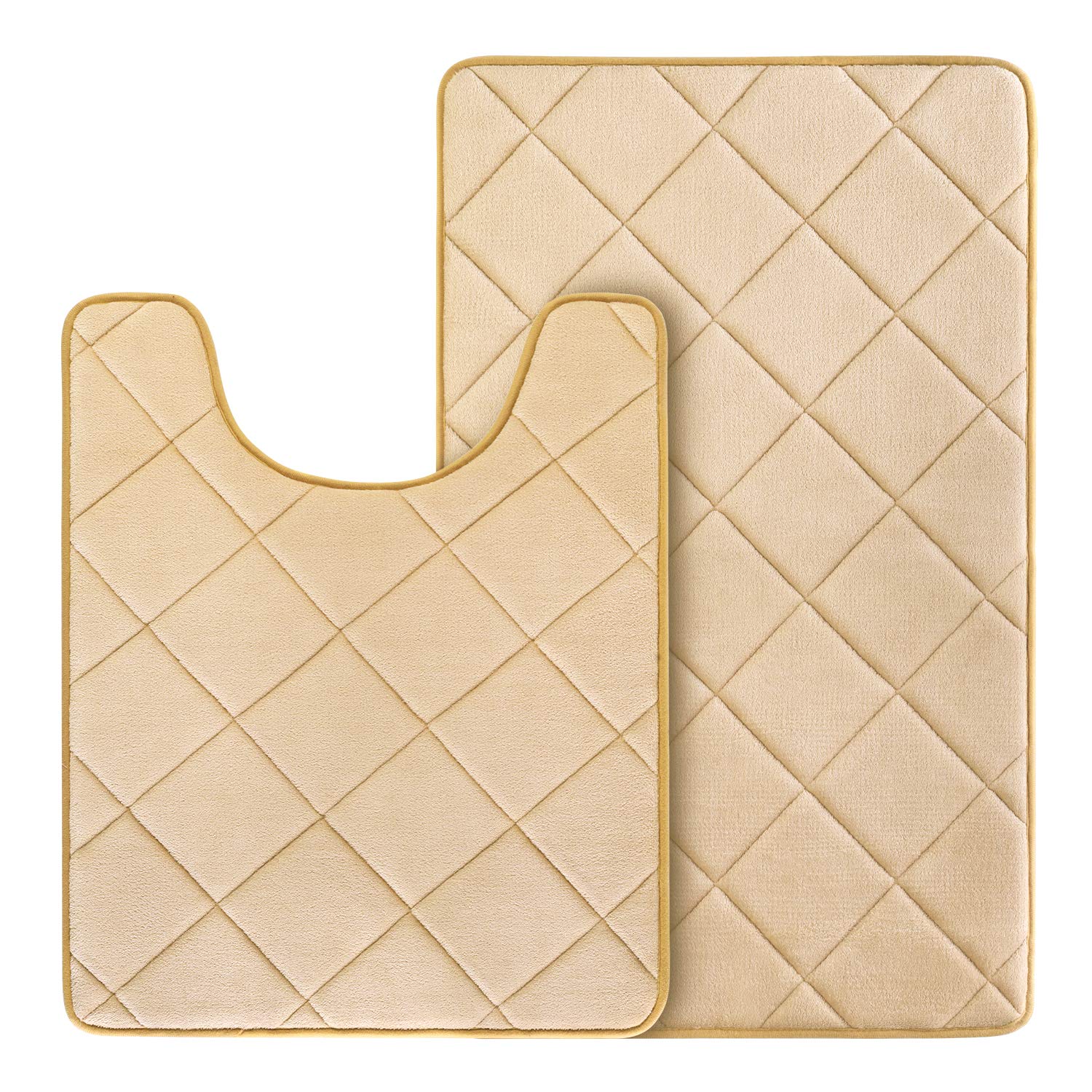 HOMEIDEAS Memory Foam Bath Mat Set, Bathroom Rugs Sets 2 Piece, Thick, Soft, Absorbent Contour Bath Rugs for Toilet, Non Slip, Dry Fast Bathroom Floor Mat, 20"x32" + U Shaped 20"x24", Beige