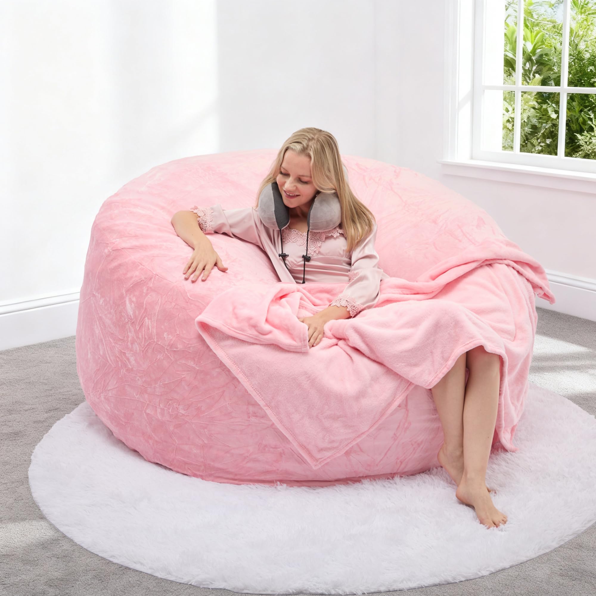 Magic in House Jumbo Bean Bag Chair - BeanBag Chairs with Filler, Large Round Fluffy Sofa for Adults, Removable Machine-Washable Flannel Cover, for
