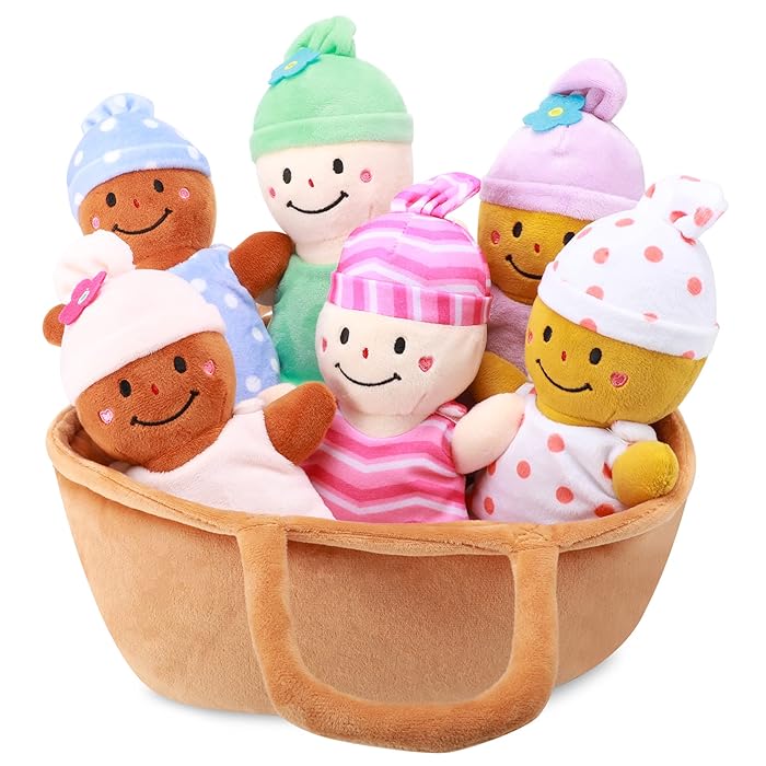 Buy Basket Plush Baby Dolls Soft Multicultural Sensory Babies Toy Set 6