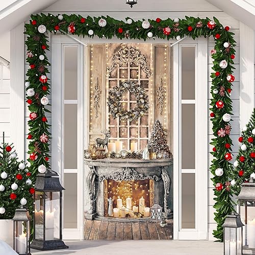 Miniatura 7 de Buryeah Decoración de puerta de Navidad, cubierta de puerta de chimenea de Navidad, pancarta de cascanueces de Navidad, telón de fondo, soporte de