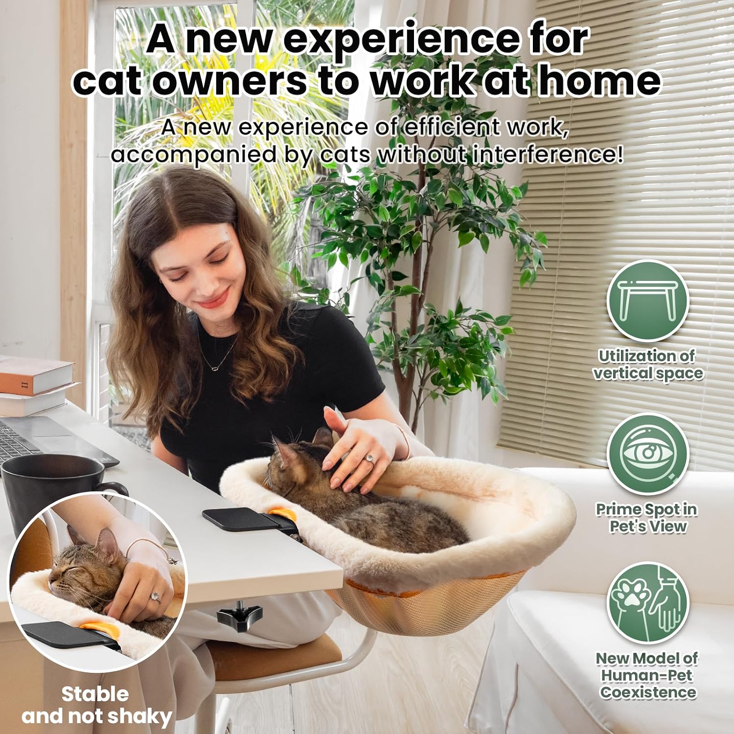 junspow cat desk bed - one-click folding,sunken design & space-saving semi-circular cat bed, soft faux rabbit fur material, suitable for various desktops-maximum hold up to 40lb cream faux rabbit fur