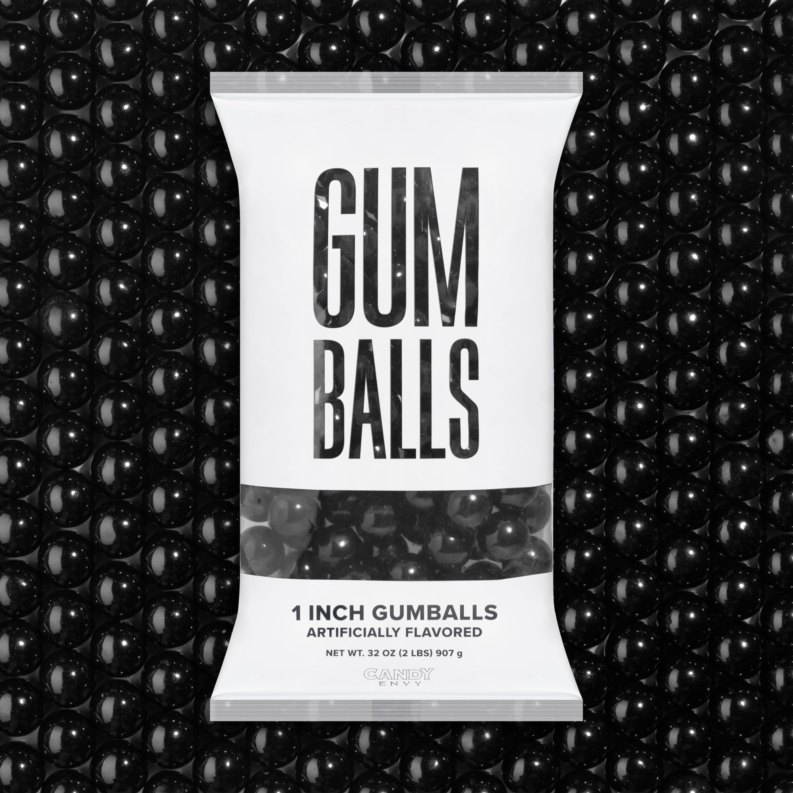 Candy Envy - Black Gumballs - 1 Inch - Approximately 113 Per 2lb Bag - Bulk Black Candy - North American Made & Kosher Certified