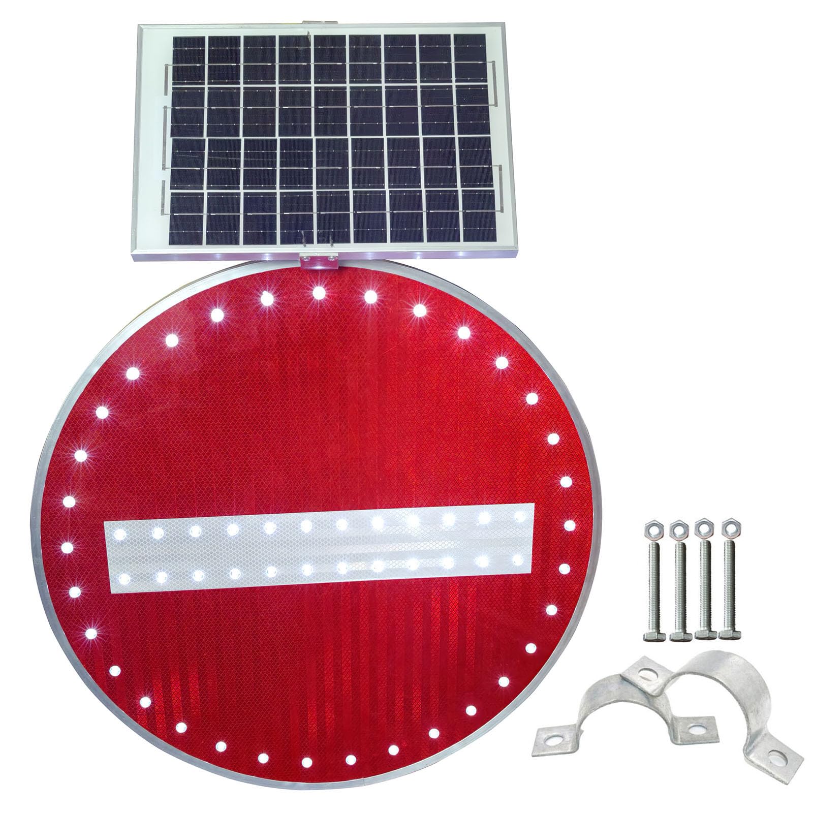 Señal solar de prohibido el paso,señal de advertencia vial, resistente a la intemperie IP65, para prohibir el acceso de vehículos a carreteras de sentido único y zonas restringidas (Rojo, 76cm)