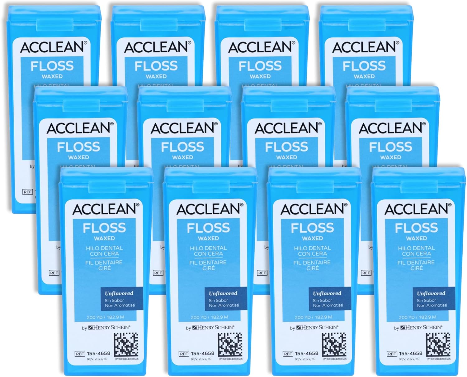 Acclean Dental Floss, Shred Resistant Nylon, Waxed, 200 Yards of Dental Floss, Unflavored, Office Size, 12/Bx