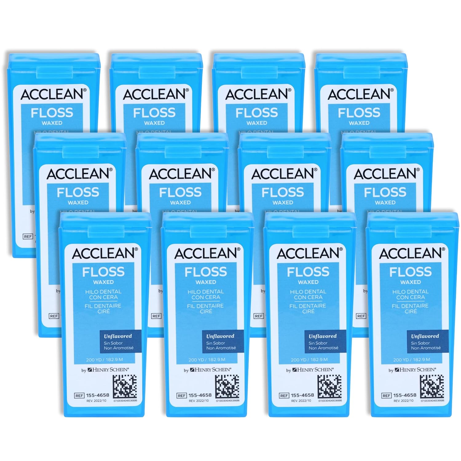 Acclean Dental Floss Shred Resistant Nylon Waxed 200 Yards of Dental Floss Unflavored Office Size 12 Bx