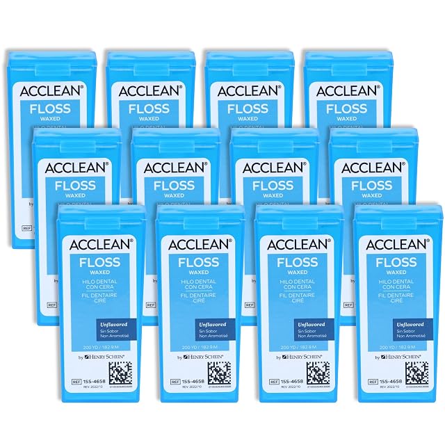 Acclean Dental Floss Shred Resistant Nylon Waxed 200 Yards of Dental Floss Unflavored Office Size 12 Bx