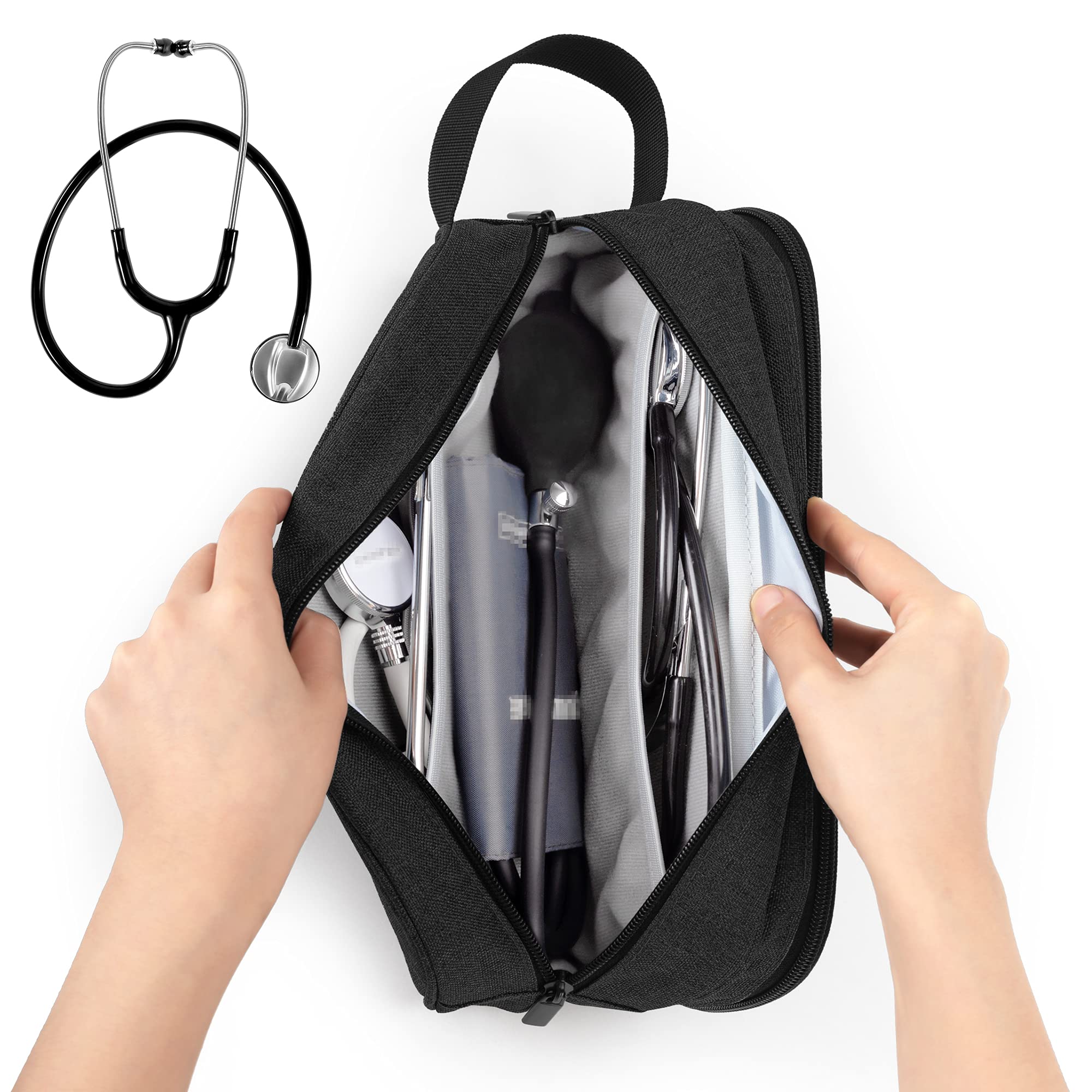 Trunab Stethoskop Tragetasche, kompatibel mit 3M Littmann/MDF/ADC, hält zwei Stethoskope oder BP Manschetten, medizinische Tasche mit extra Tasche für Krankenschwester Zubehör