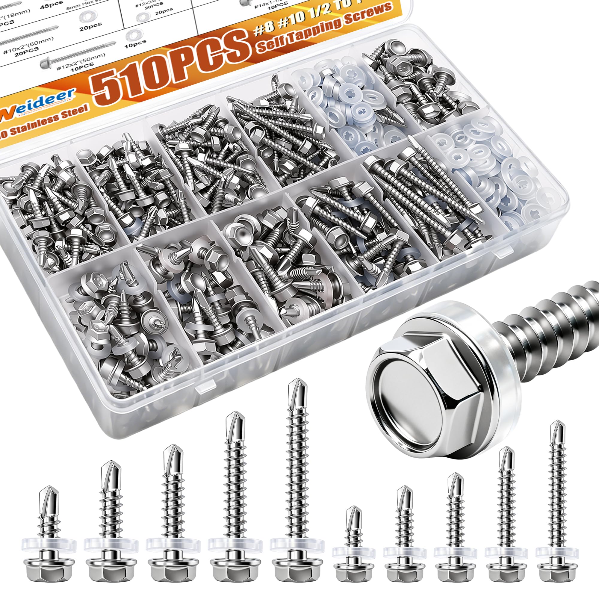 Self-Tapping Stainless Steel Screws - 250 Pack -24