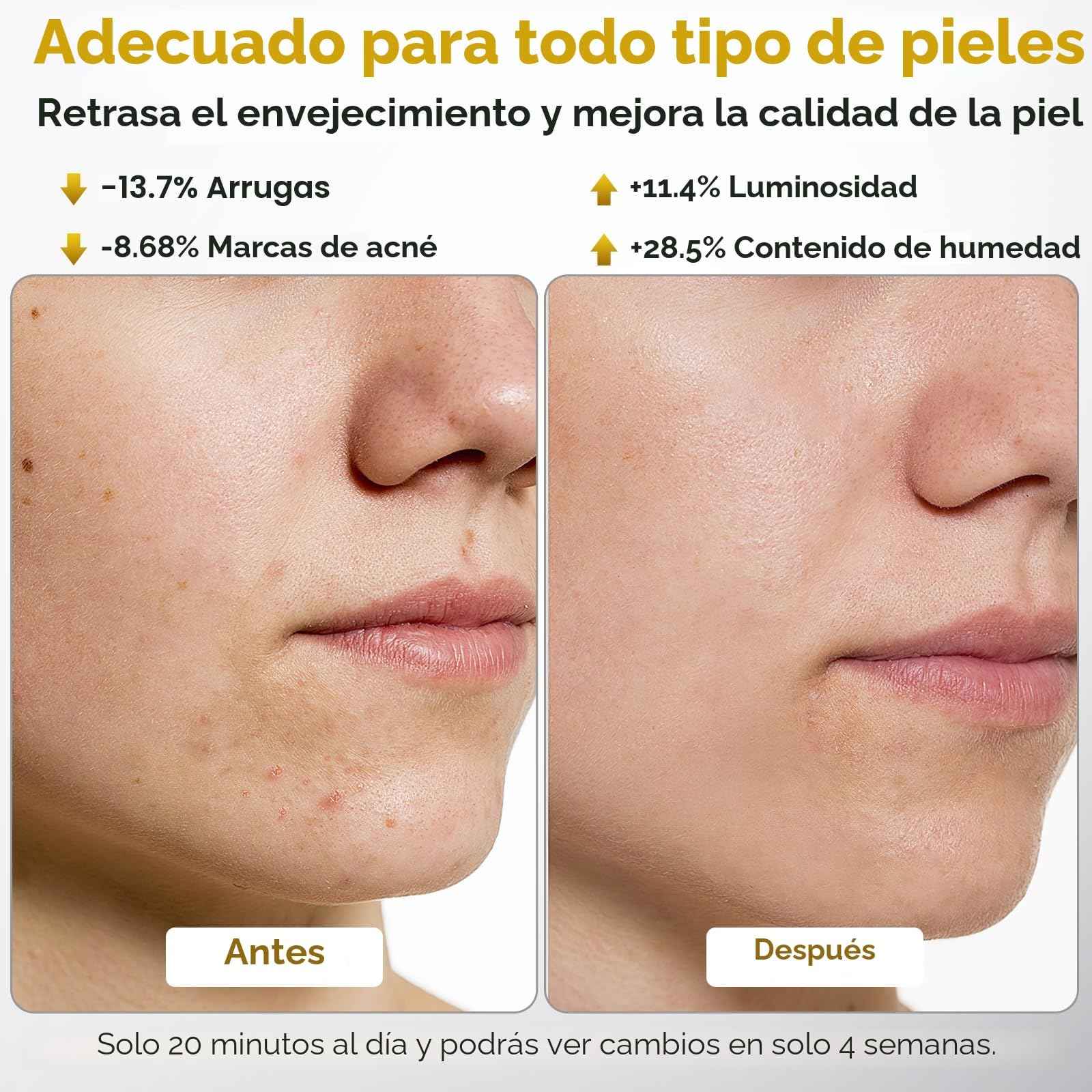 Máscara LED para cara y cuello, 7 colores, 5 niveles de brillo