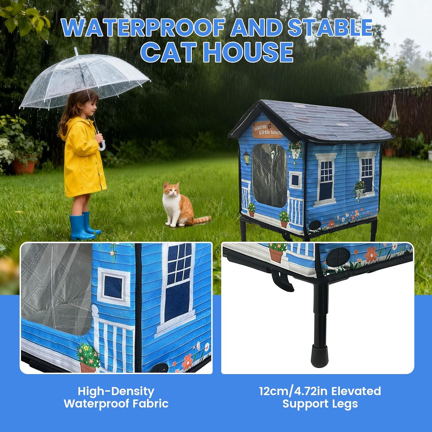 Heated Cat House for Outside,Cat Heating Pad with Dual Escape Doors,Elevated Waterrproof Insulated Heated Cat House with Heater for Winter,Soft Cat Bed,Safety Outdoor Feral, Stray, Barn Cats Shelter