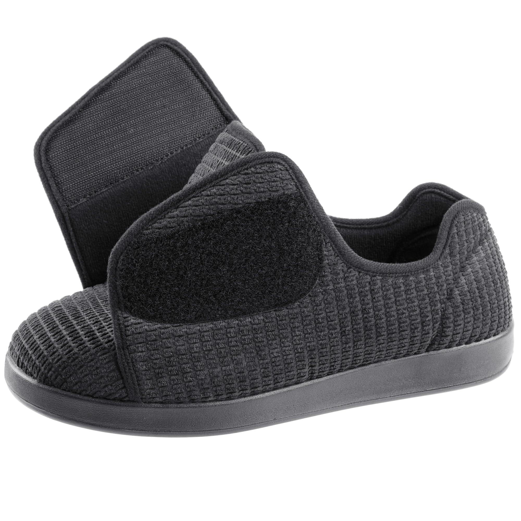 Ravelier Scarpa Pantofole da Uomo, Ampiezza Adattabile, Antiscivolo, Comfort per Diabetici con Chiusura Regolabile a Strappo