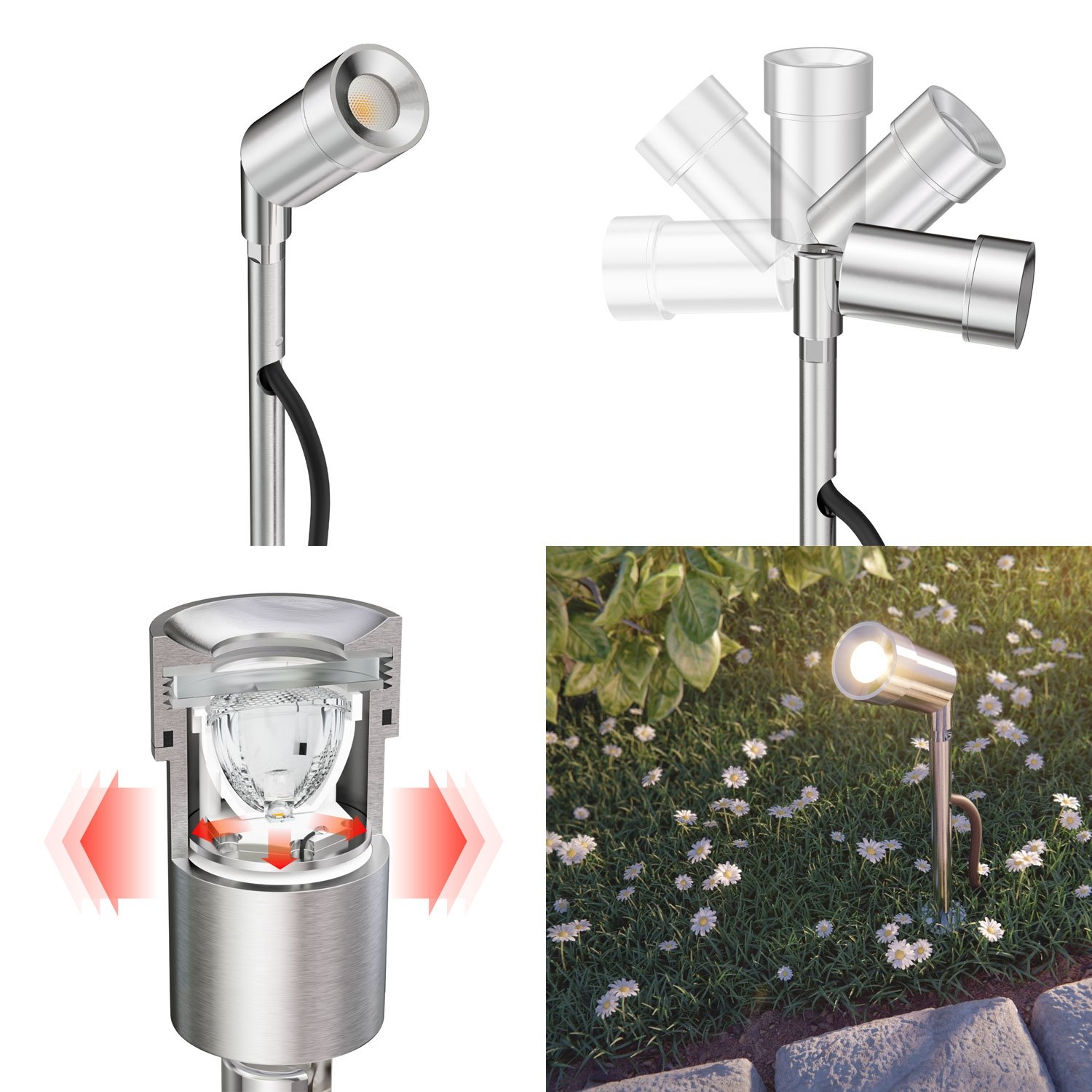 ledscom.de LED Gartenstrahler Spico mit Erdspieß für außen IP44 je 105lm warm-weiß 6er Set