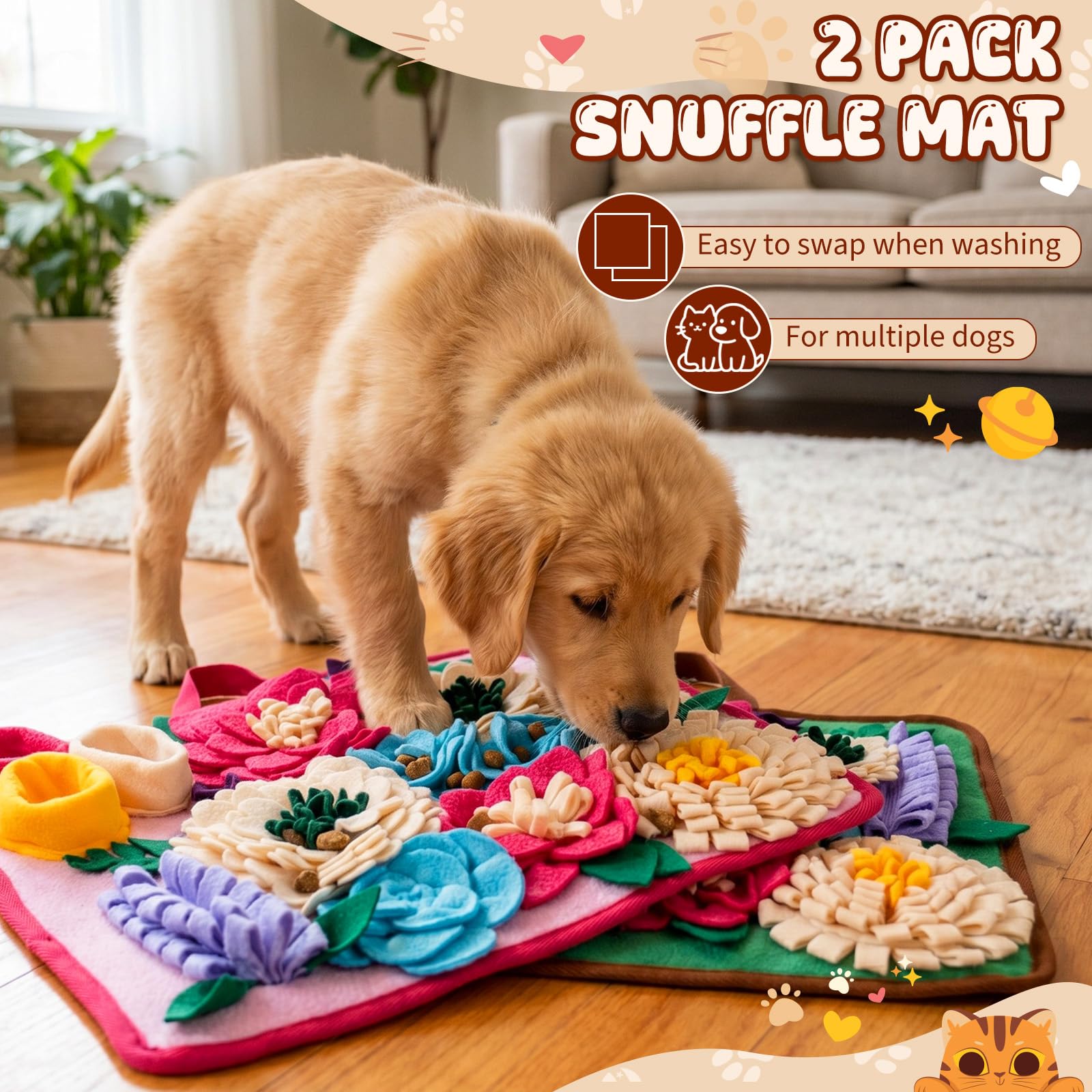 Yinkin Lot de 2 tapis à renifler pour chiens - Tapis d'alimentation lente pour chiens de petite et moyenne race - 39 x 39 cm - Jouet interactif pour chien - Encourage les compétences naturelles de