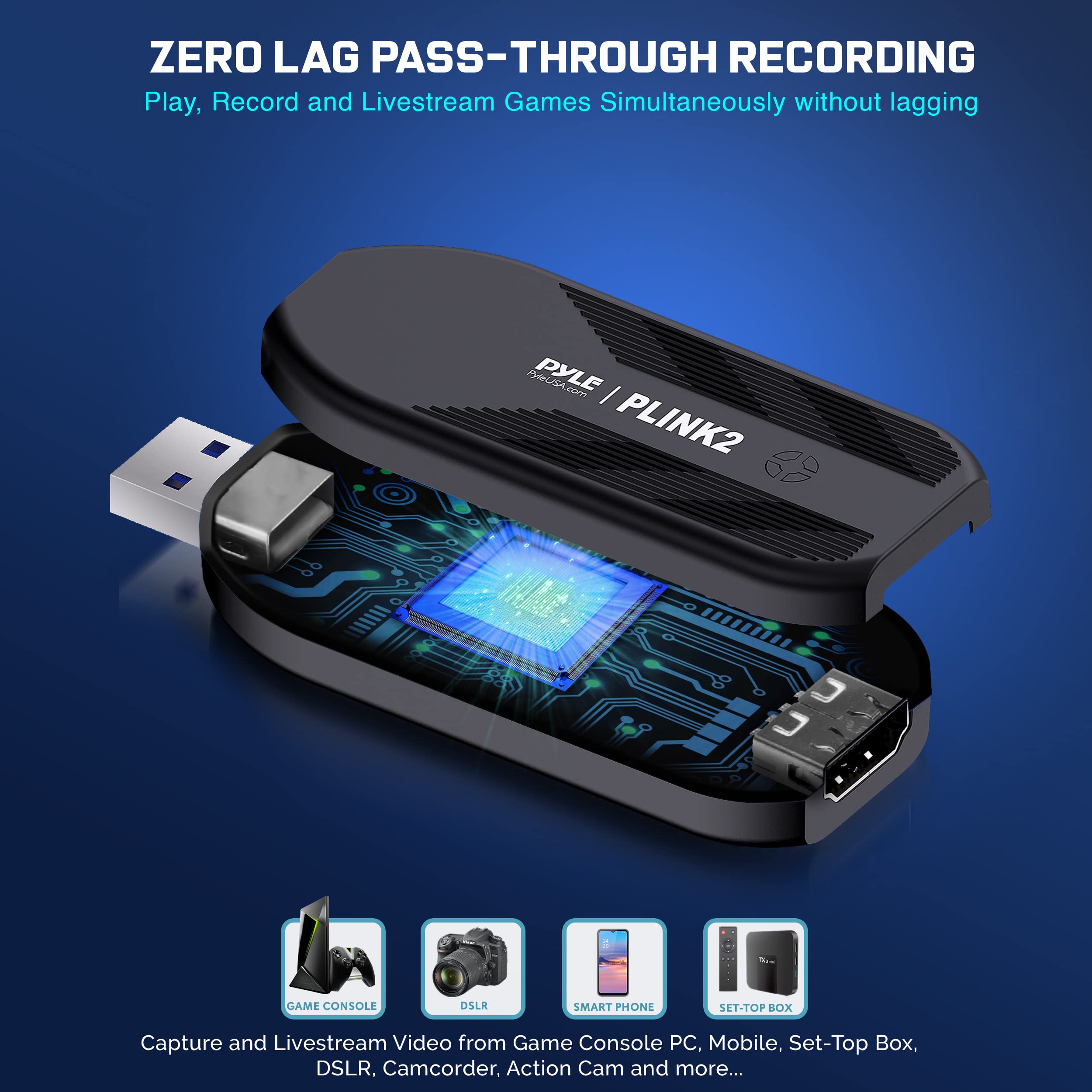 Pyle Tarjeta de captura de video HDMI Link 4K USB 3.1 GEN1 HDMI a USB grabación de audio y video DSLR cámara de acción, grabación directamente en la computadora para transmisión de juegos, conferencia