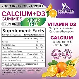 Calcium Supplement Gummies - Sugar Free Calcium Gummy with 400 IU Vitamin D3 for Best Absorption - Supports Immune Health, Bones & Teeth - Nature\'s Calcium Chews for Women & Men - 60 Gummies