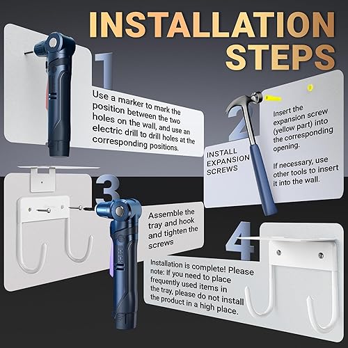 Miniatura 6 de Colgador de pared para tabla de planchar, mejorado con bandeja de almacenamiento, colgador de lavandería, color blanco