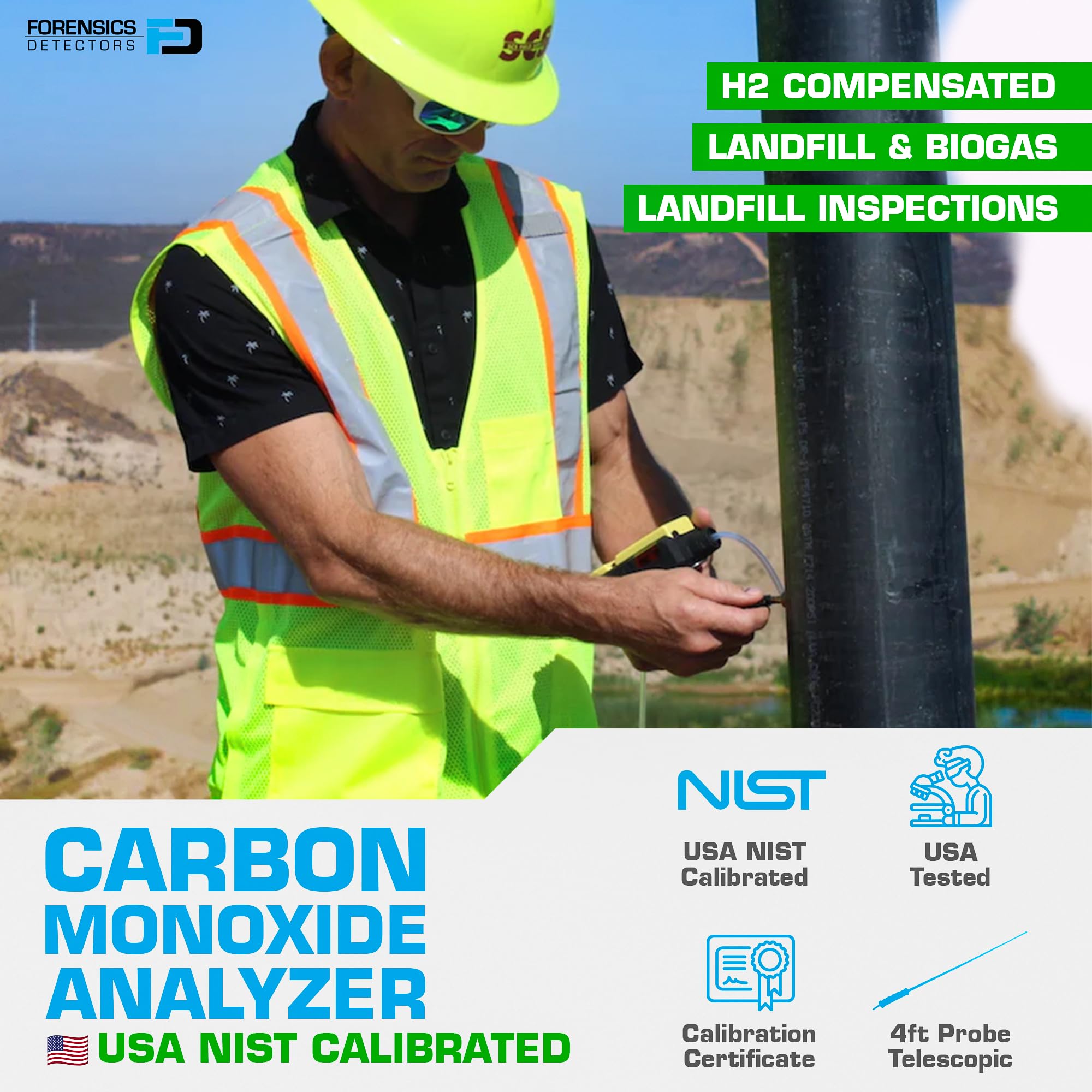 Analizador de Monóxido de Carbono para Biogás y Vertederos | Certificado de Calibración EU | Sensor de CO Compensado contra H2 | Bomba Integrada y Sonda de Acero Inoxidable