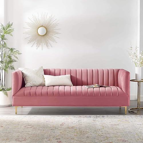 Modway Shift Channel Tufted Performance Velvet Sofa, Dusty Rose