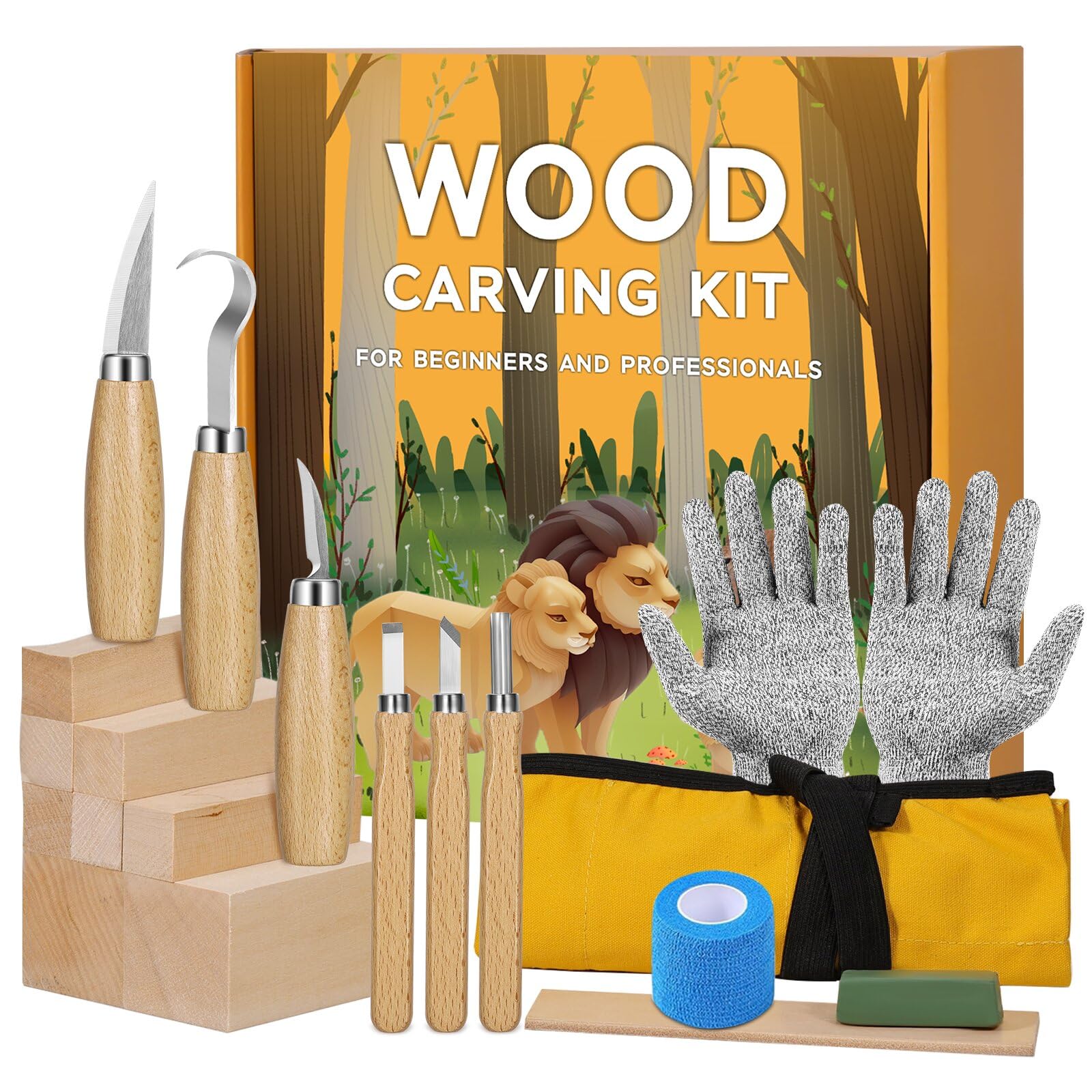 Kit Sculpture Sur Bois 15 En 1 Mumisuto - Couteaux Et Gouges En Acier Manganèse, Avec Gant De Protection