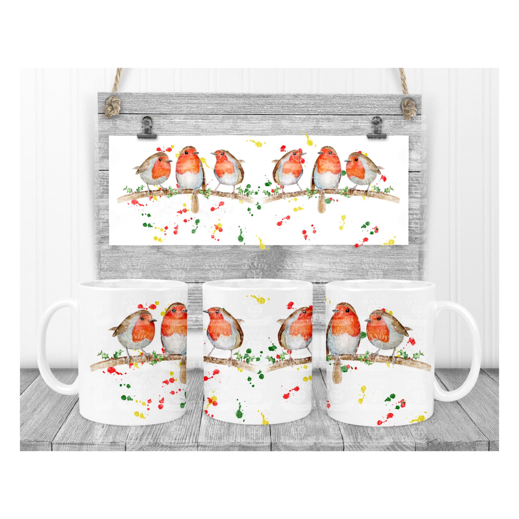 Personalised three Robins on a coffee tea mug (Pink)