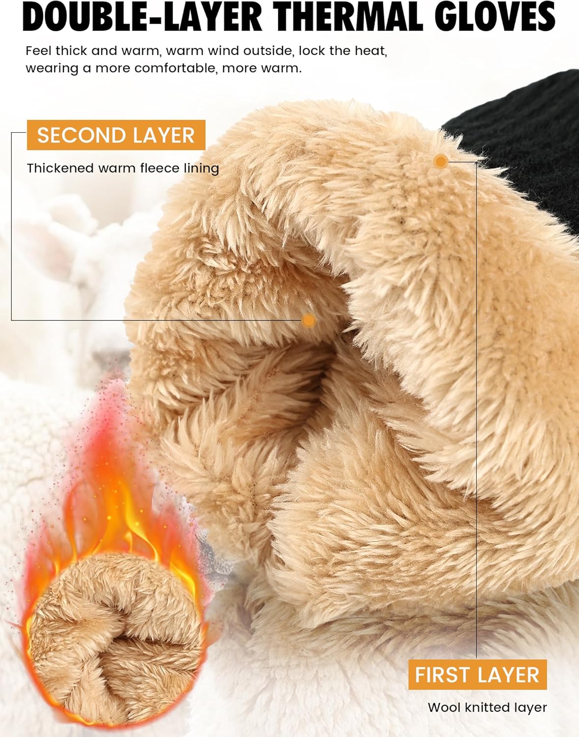 AURUZA Women's Fleece Lining Winter Gloves Touch Screen Knit Stretchy Cold Weather Thermal Warm Glove Men Running Riding - Image 8