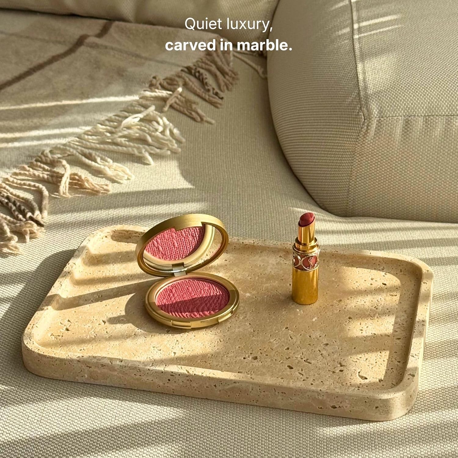 Travertine Stone Tray, Elegant Decorative Natural Marble Tray for Vanity, Bathroom, Kitchen and Home Decor, Pure Natural Stone, Premium Packaging, Large (12"x 8")