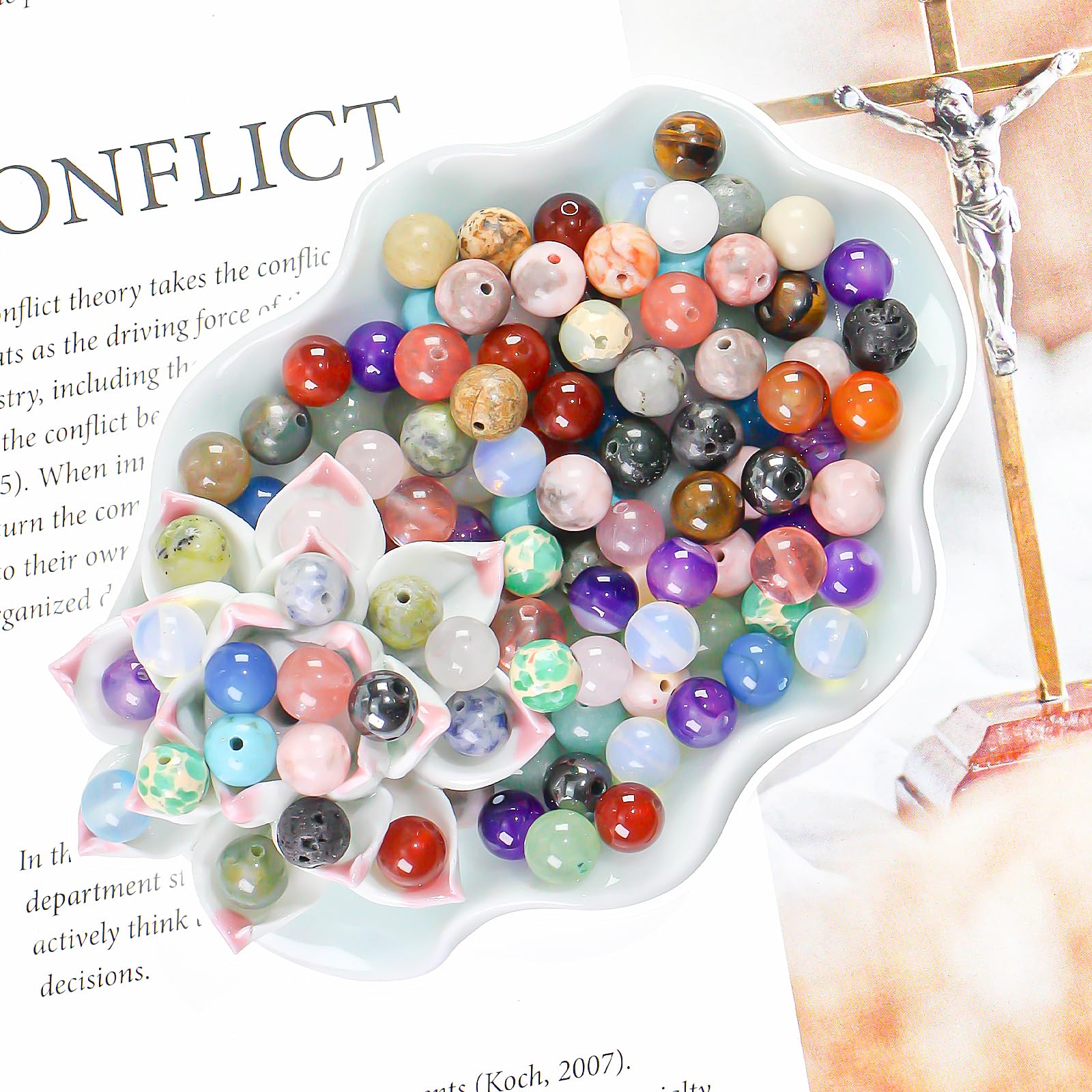 Natürliche Kristalle, verschiedene Steinperlen zur Schmuckherstellung, Edelsteinperlen für Frauen und Erwachsene, zum Basteln, Kristallperlen für Armbänder (8 mm runde Perlen)