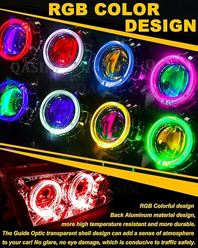 Miniatura 2 de Qasim Guide Optic Angel Eyes RGB APP iOS Control Bluetooth para proyector bi xenón lentes de panal HID coche motocicleta diurna señal faro