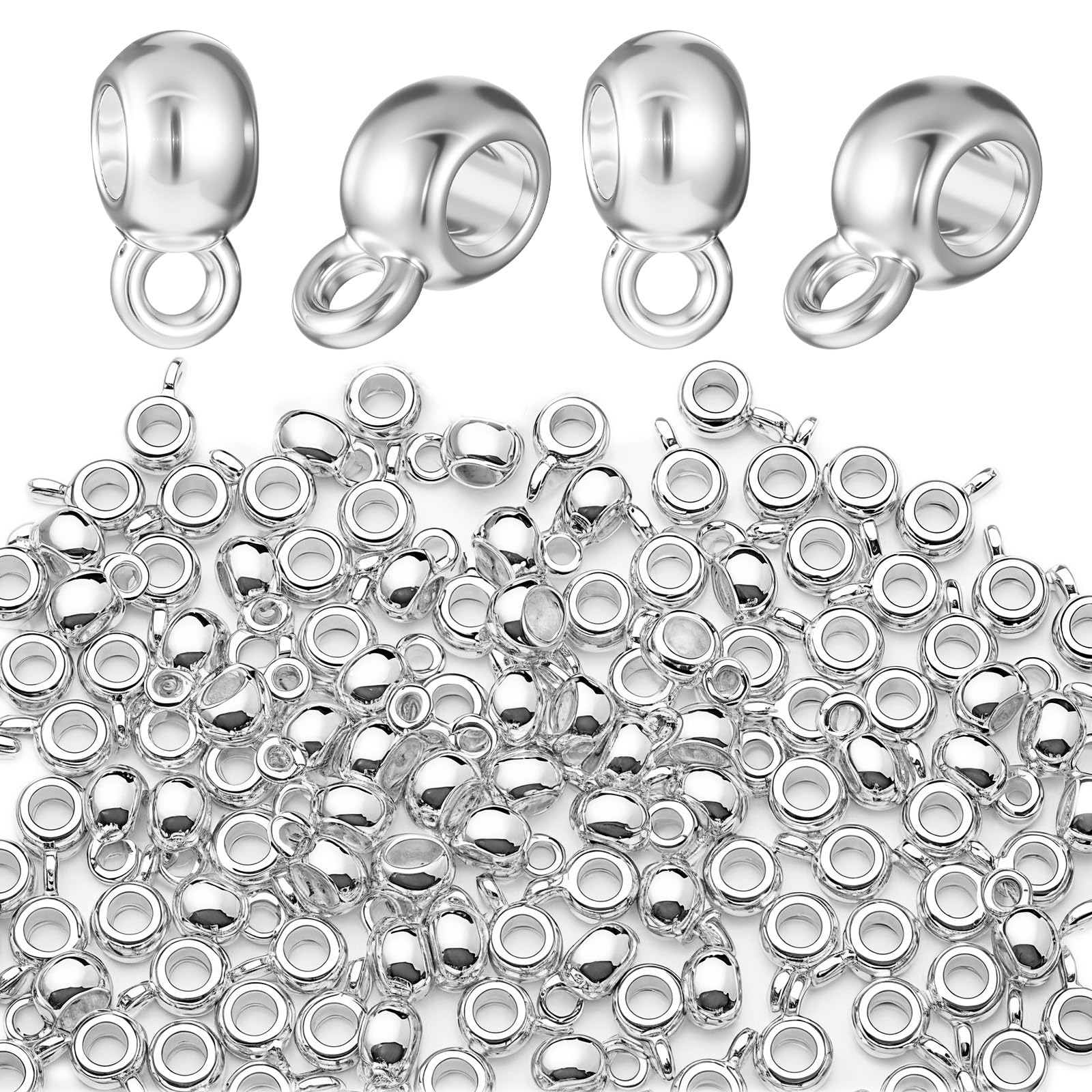 Photo 1 of 150 Pcs Links Bail Beads for Jewelry Making, Alloy Column Spacer Beads, Necklace Connector Tube Charm, Jewelry Hanger Charm Accessories for DIY Necklace Bracelet Keychain, Silver