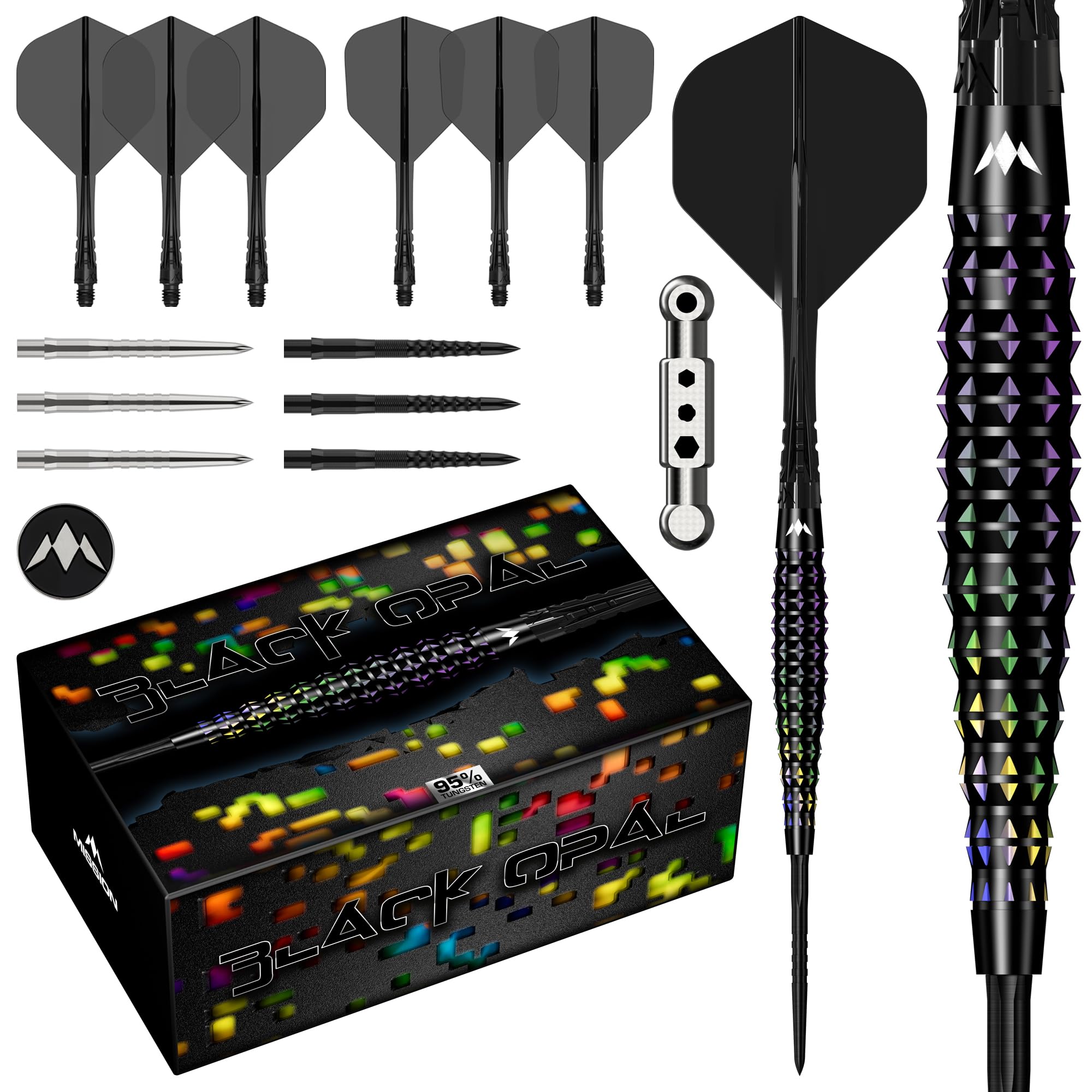 Mission Darts | Black Opal | Steel Tip Darts | 95% Tungsten | Black & Coral PVD | Multiple Weights Available (24, Grams)